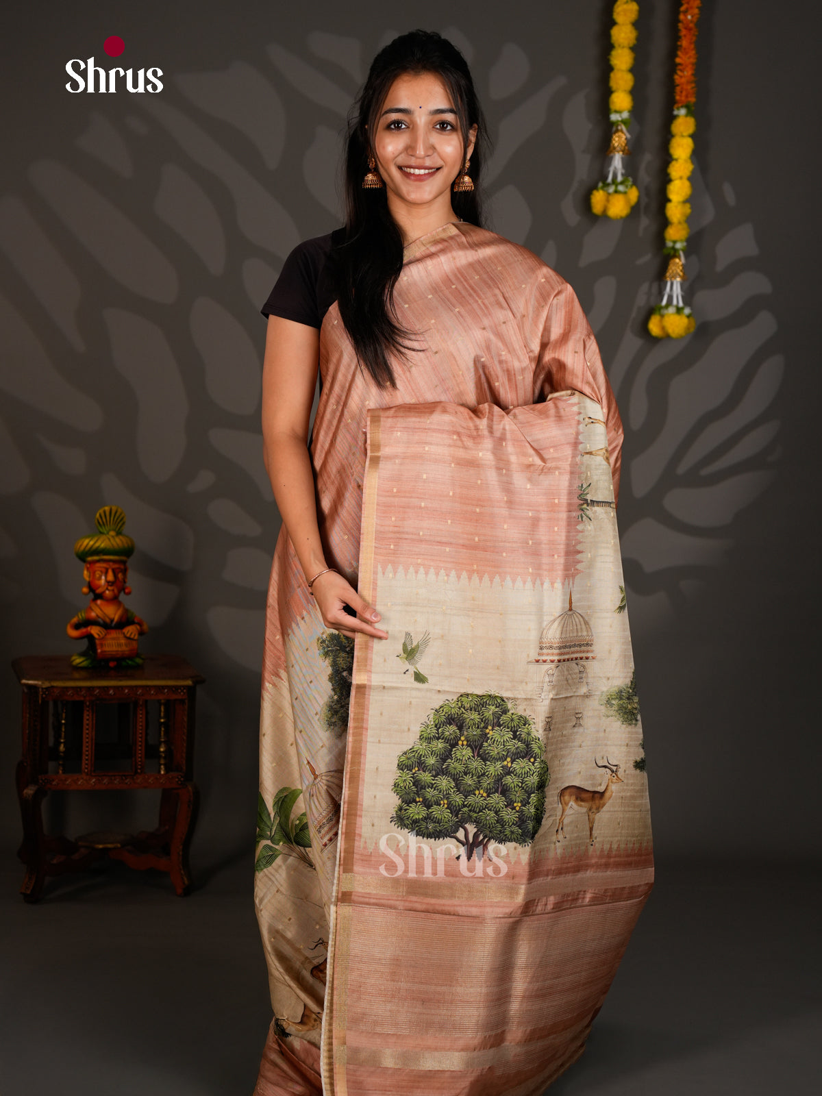 Printed Semi Tussar Saree - EBS04537 - Shop on Shrus.com