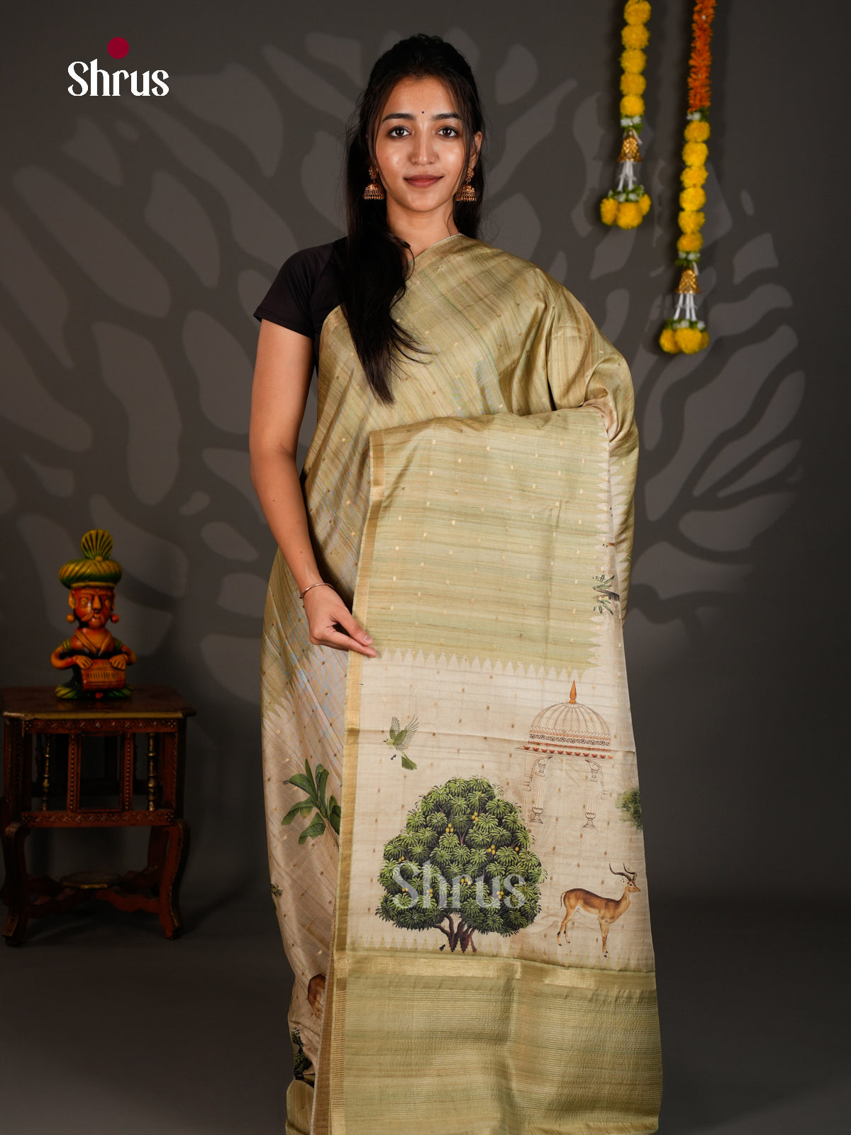 Printed Semi Tussar Saree - EBS04540 - Shop on Shrus.com
