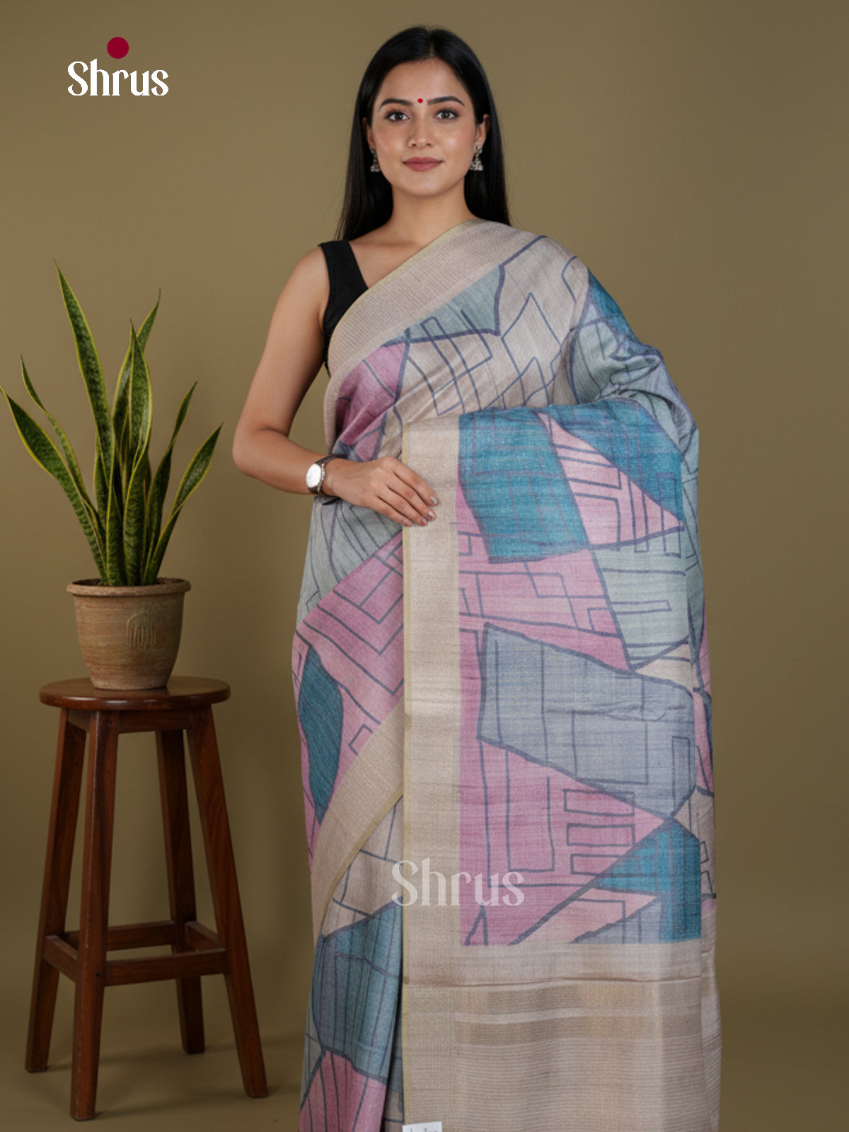 Printed Semi Tussar Saree - EBS04553 - Shop on Shrus.com