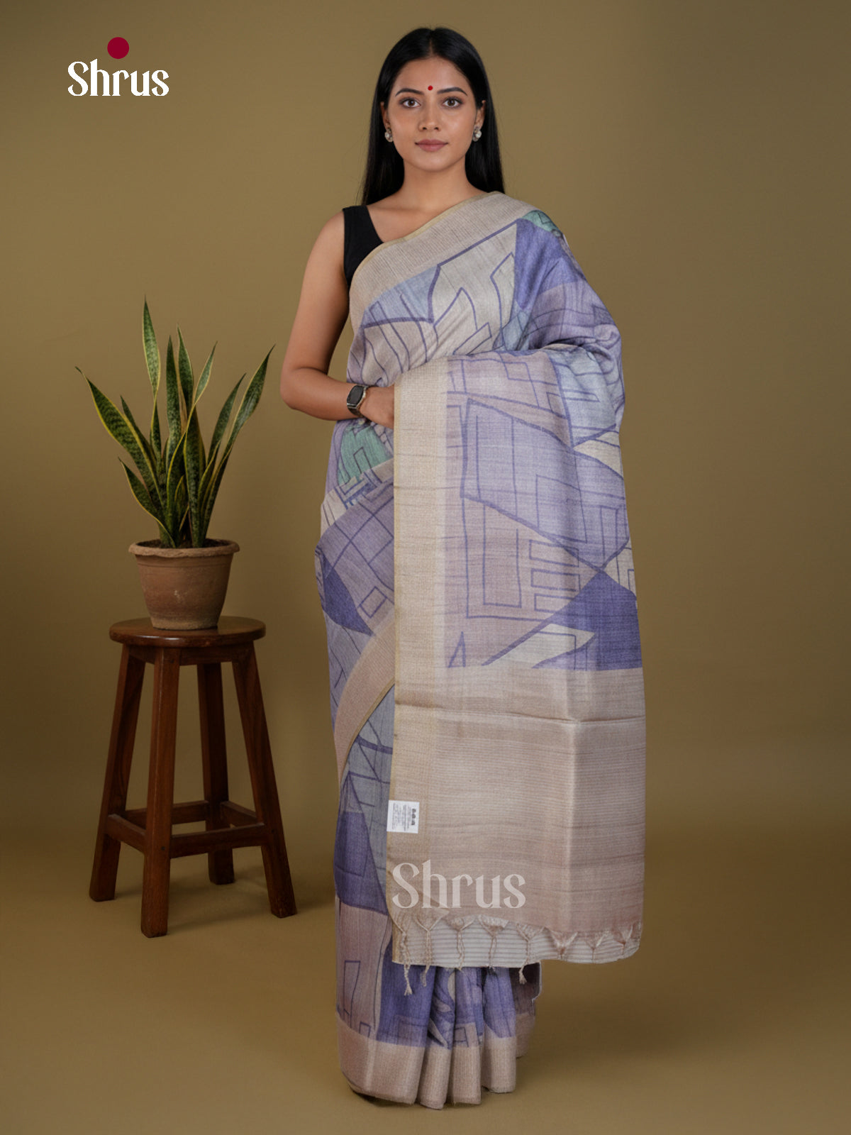 Printed Semi Tussar Saree - EBS04555 - Shop on Shrus.com
