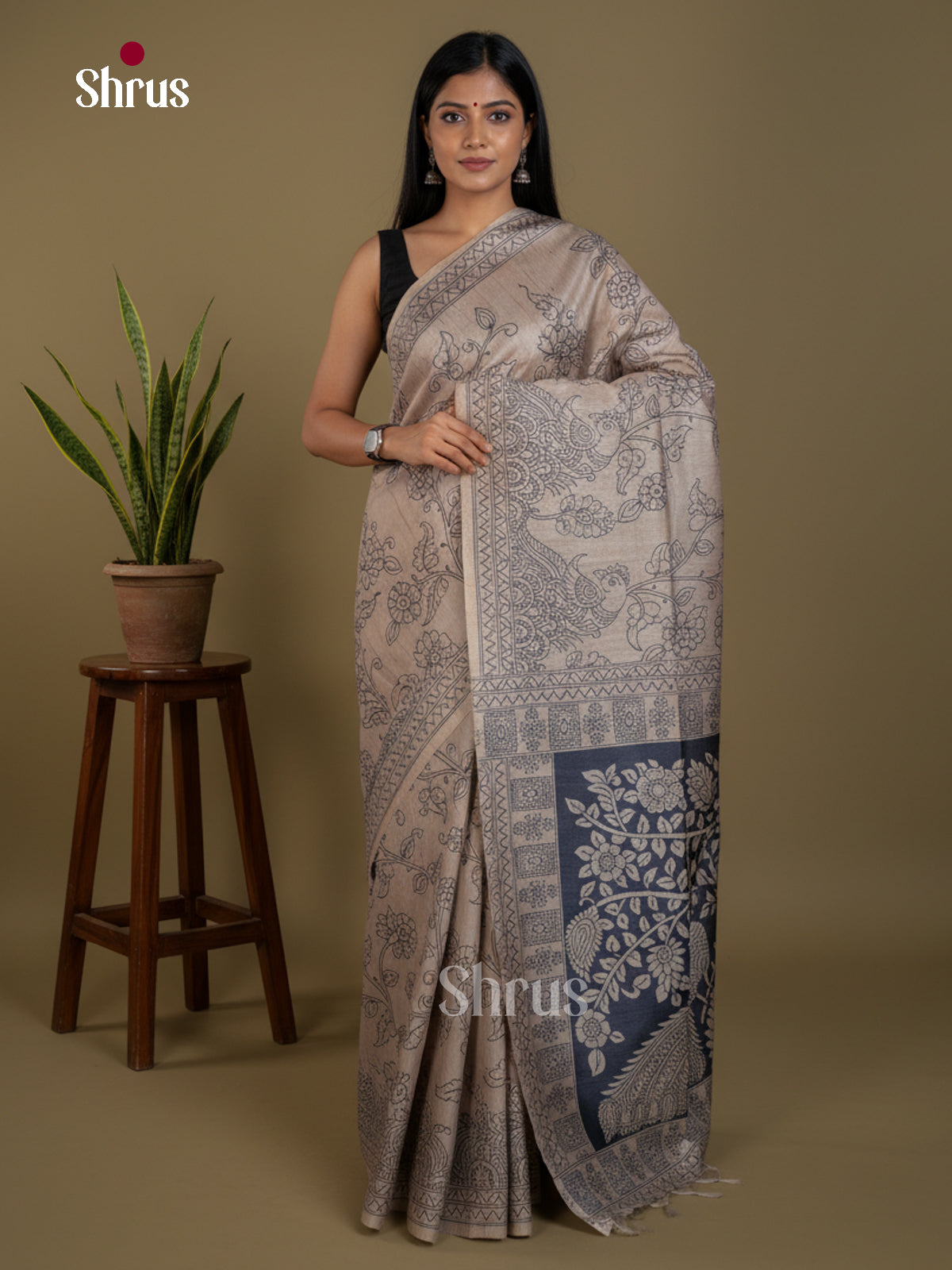 Semi Tussar Saree - EBS04649 - Shop on Shrus.com