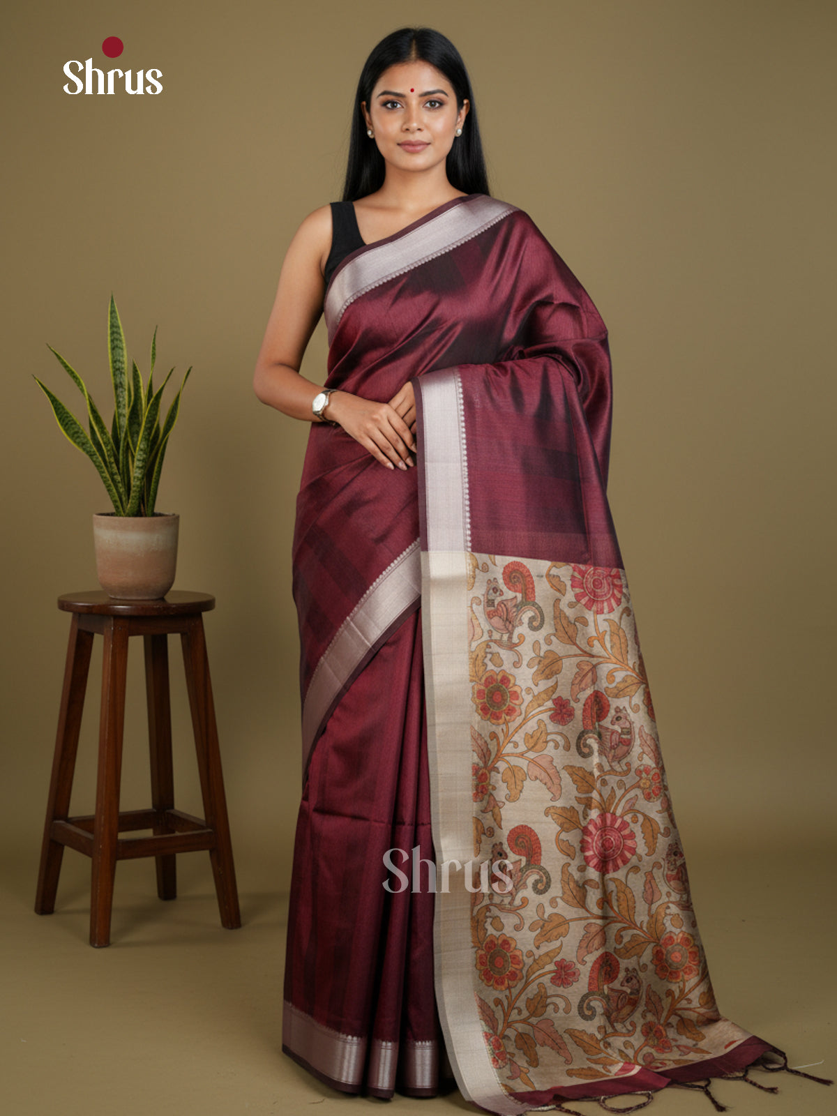 Semi Rawsilk Saree - EBS05002 - Shop on Shrus.com