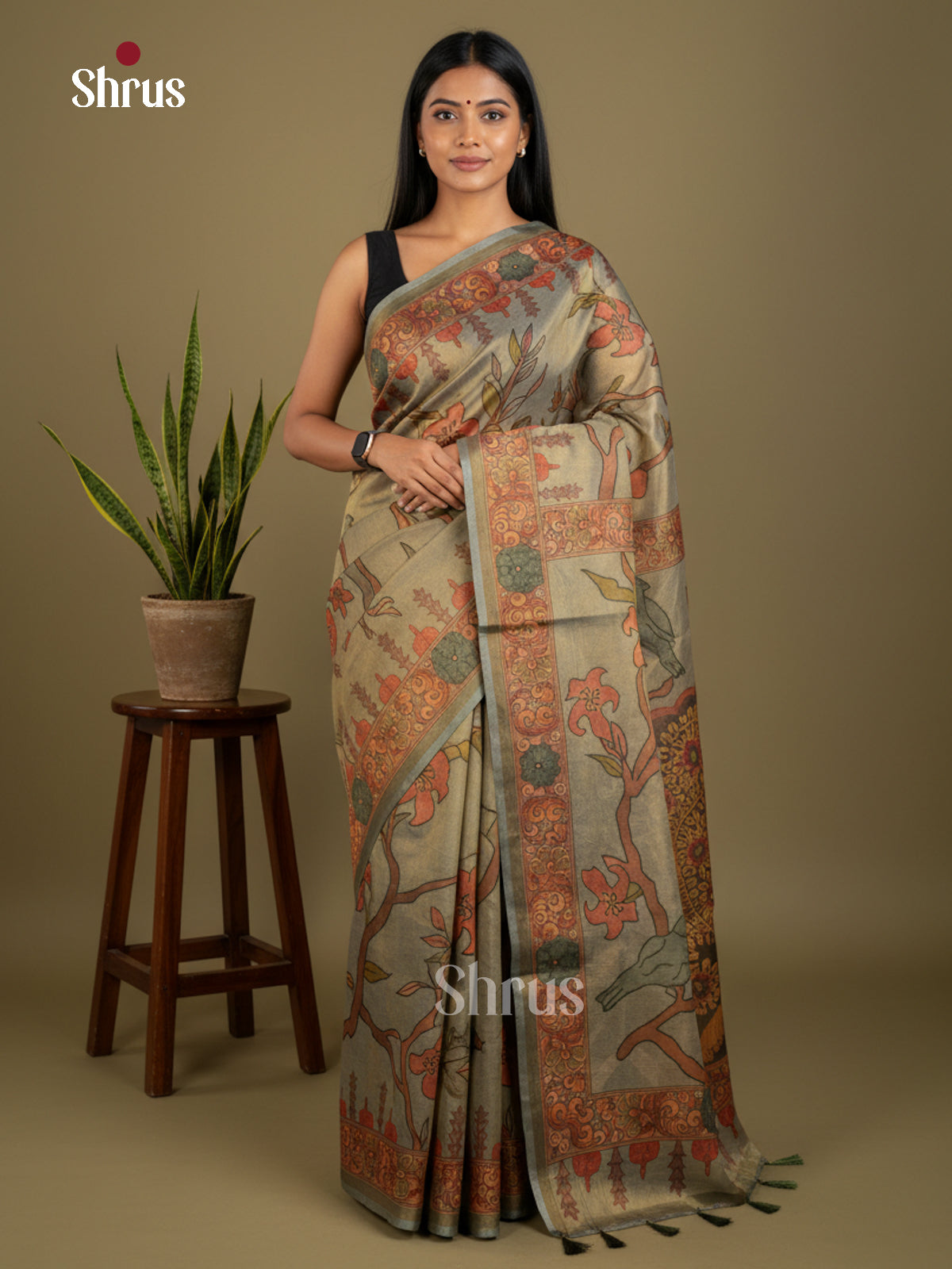 Semi Tissue Print Saree - EBS05047 - Shop on Shrus.com