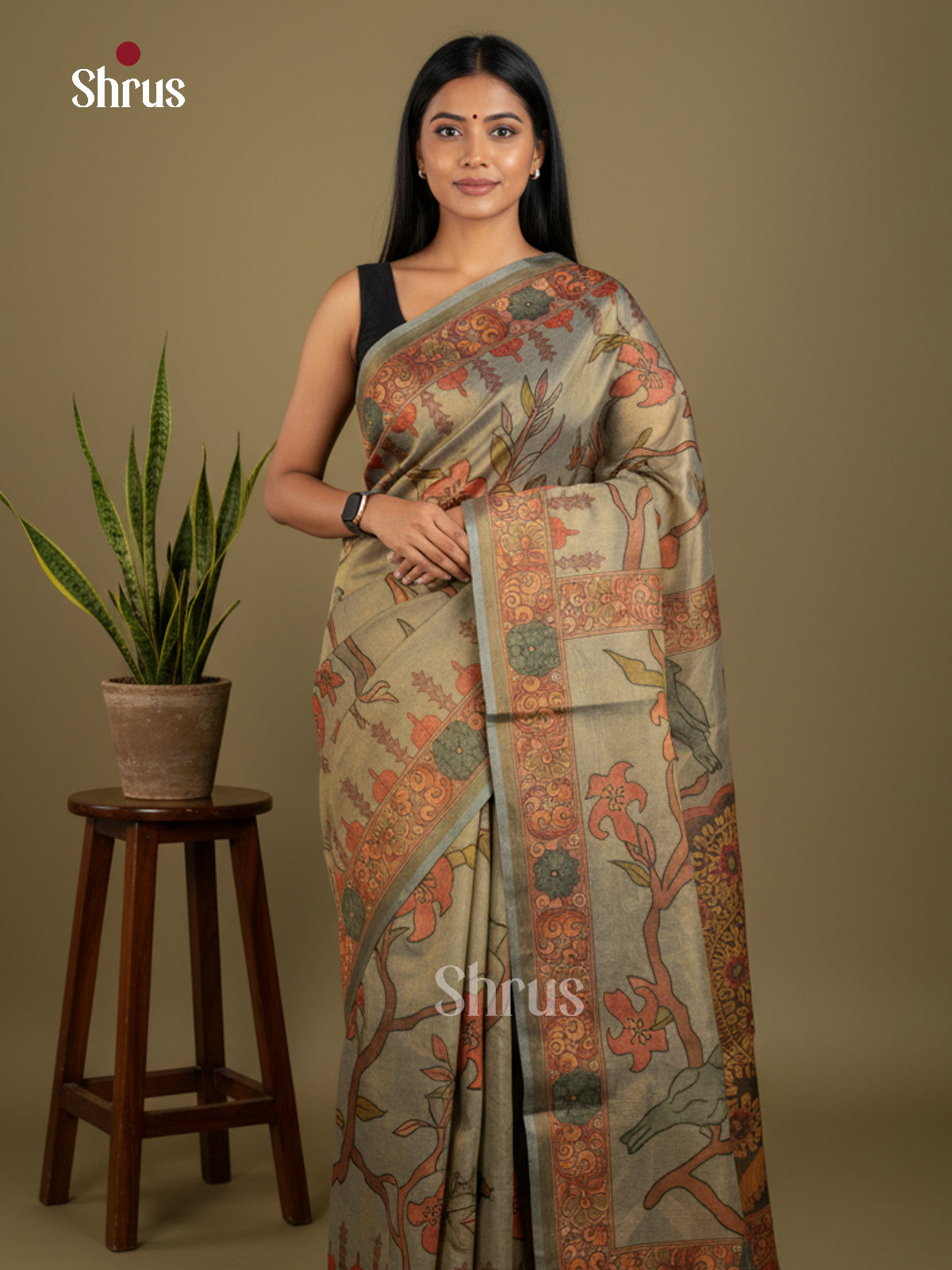 Semi Tissue Print Saree - EBS05047 - Shop on Shrus.com