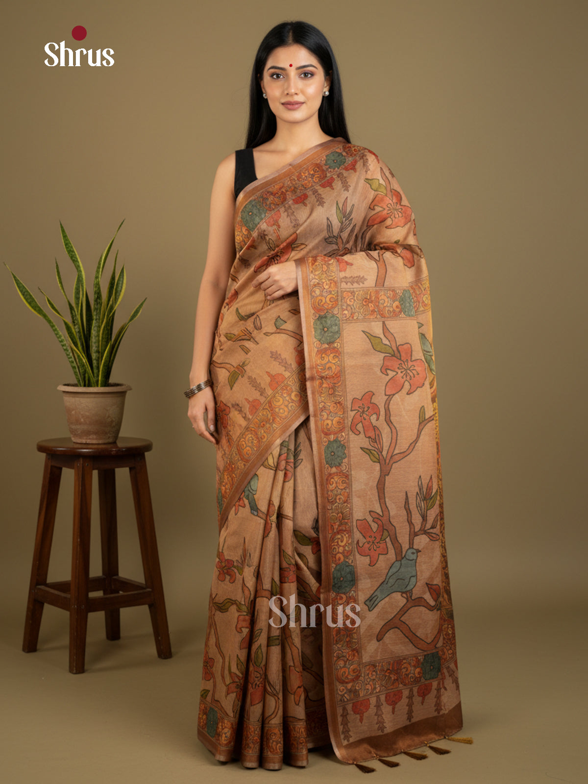 Semi Tissue Print Saree - EBS05049 - Shop on Shrus.com