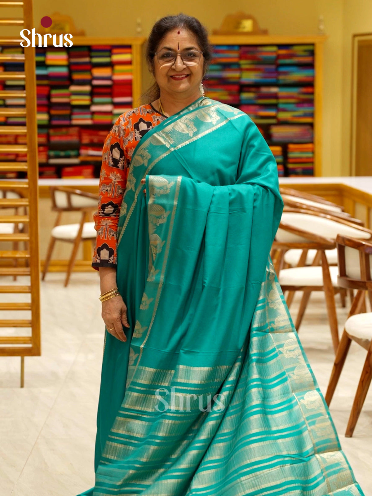 Teal Green - Semi Mysoresilk Saree - EBS05212 - Shop on Shrus.com