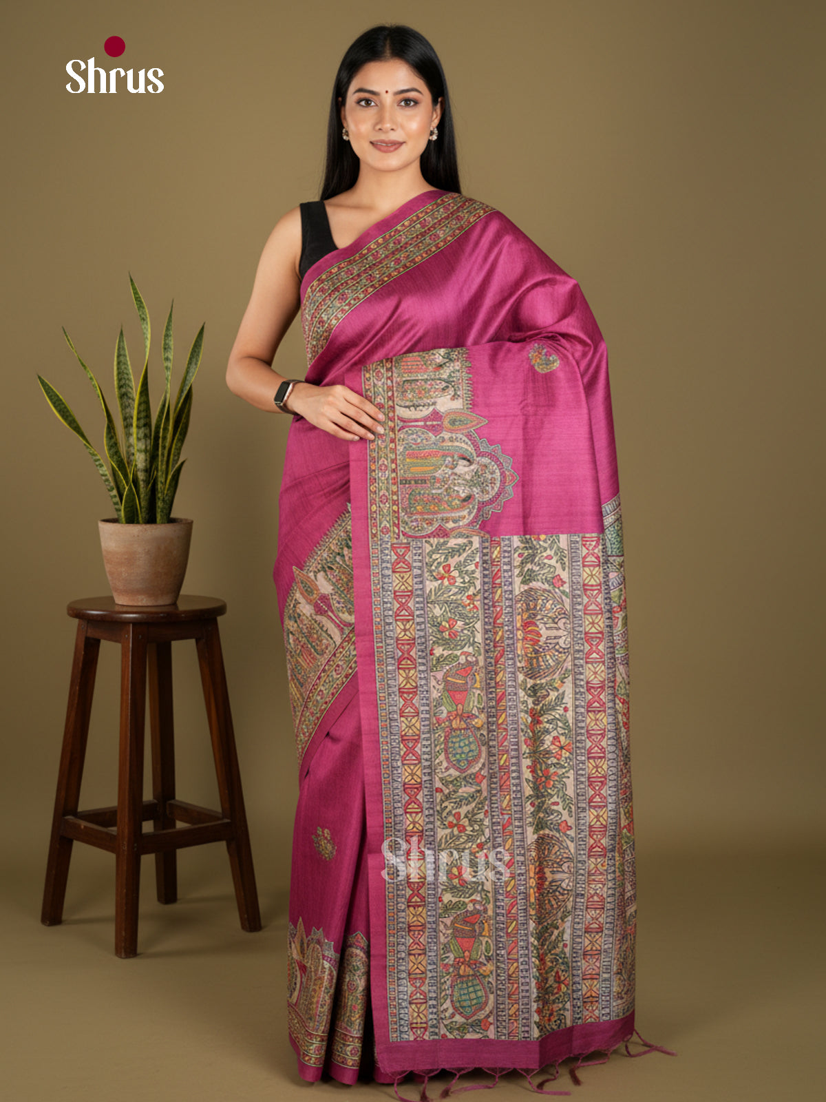 Printed Madhubani Saree - EBS09079 - Shop on Shrus.com