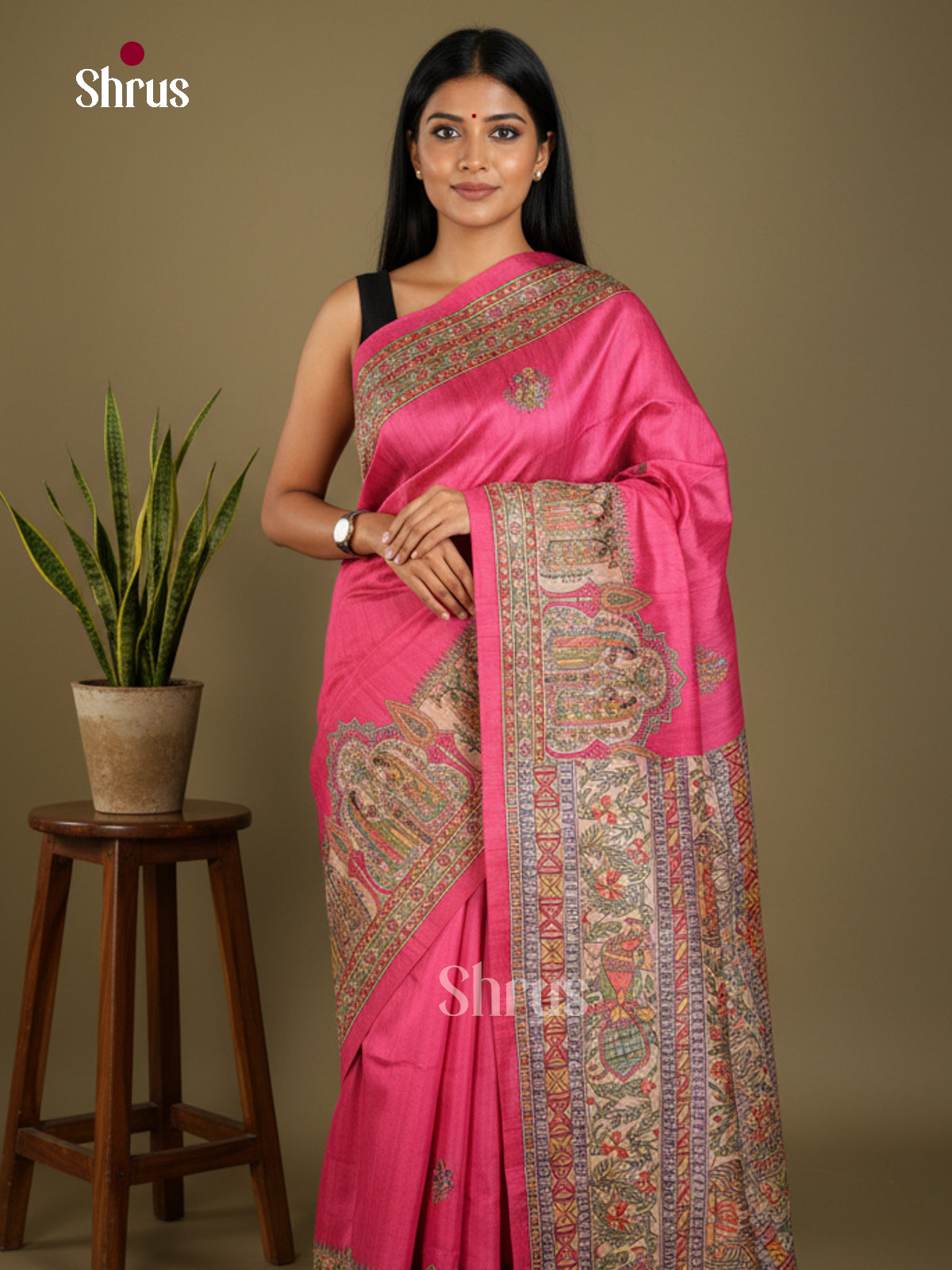 Printed Madhubani Saree - EBS09080 - Shop on Shrus.com