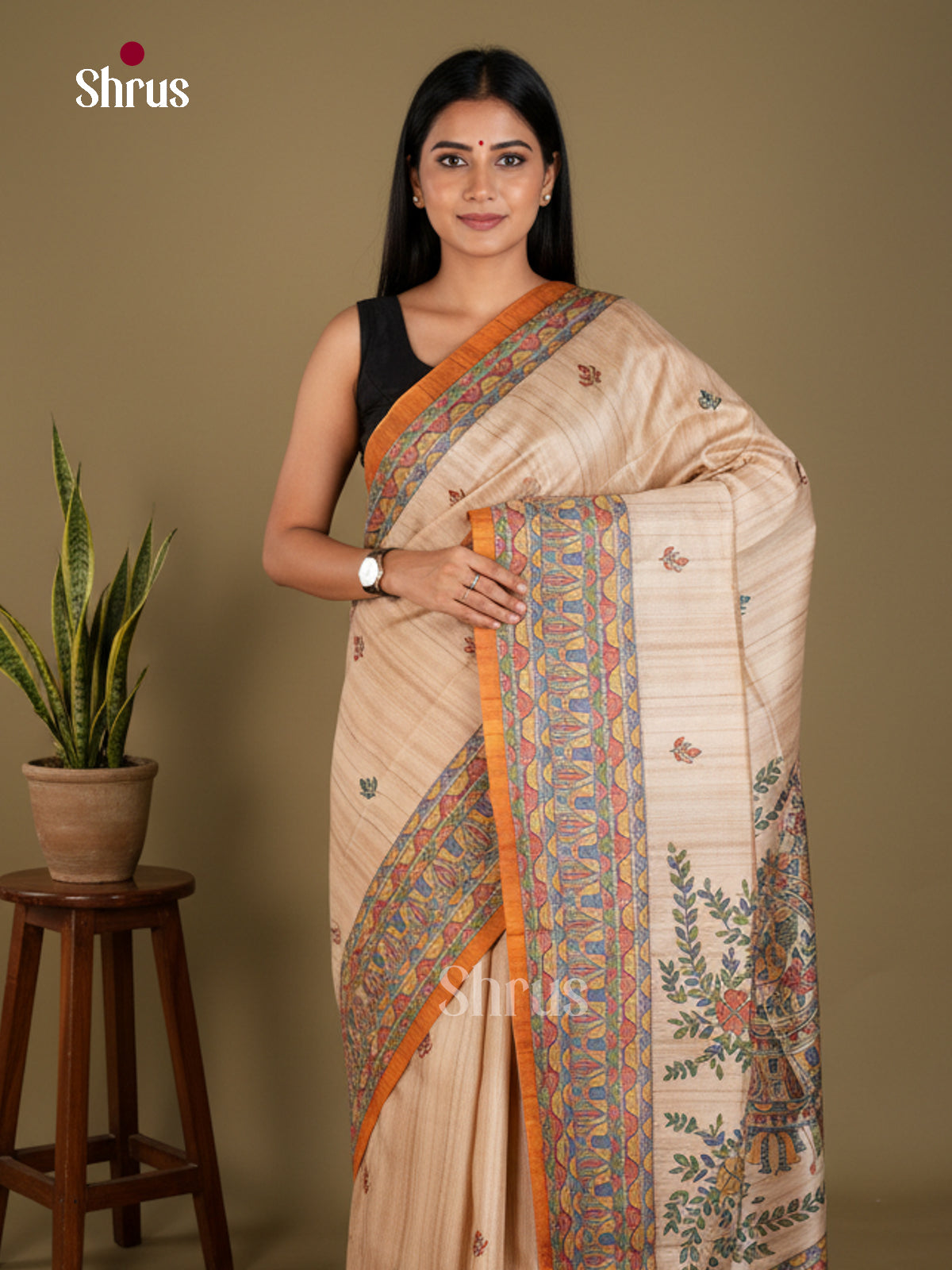 Printed Madhubani Saree - EBS09115 - Shop on Shrus.com