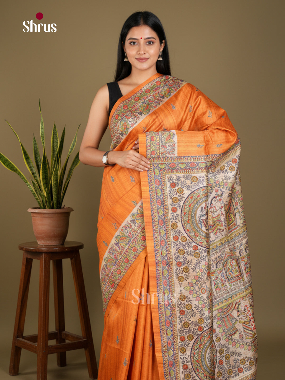Printed Madhubani Saree - EBS09128 - Shop on Shrus.com