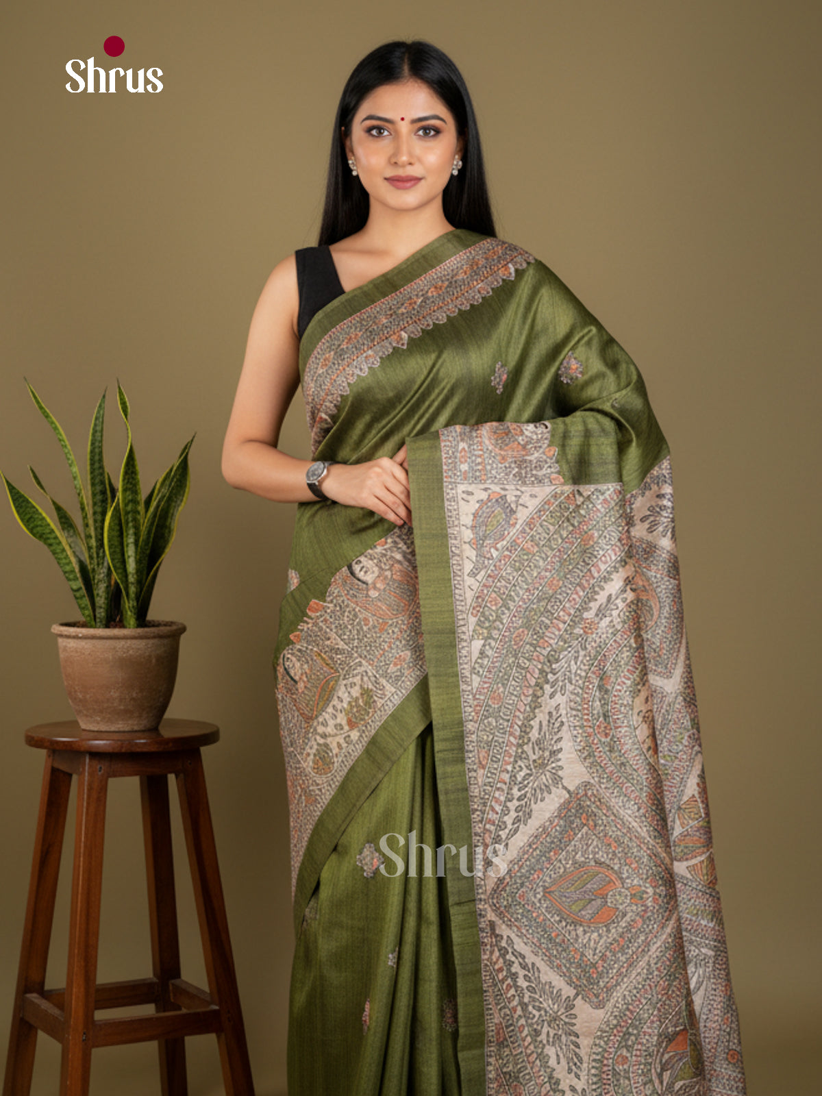 Printed Madhubani Saree - EBS09132 - Shop on Shrus.com
