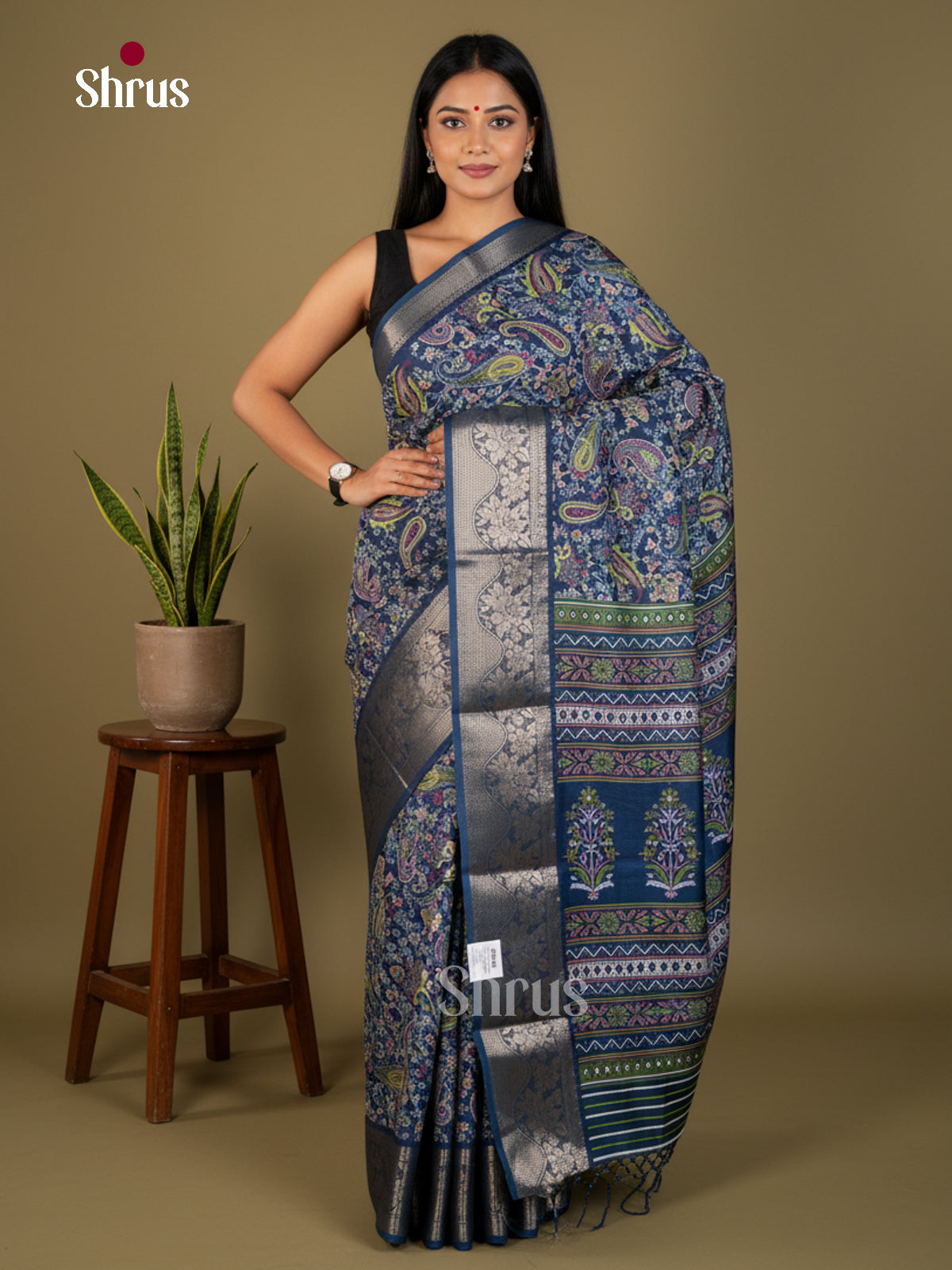 Blue - Semi Crepe Saree - EBS14197 - Shop on Shrus.com