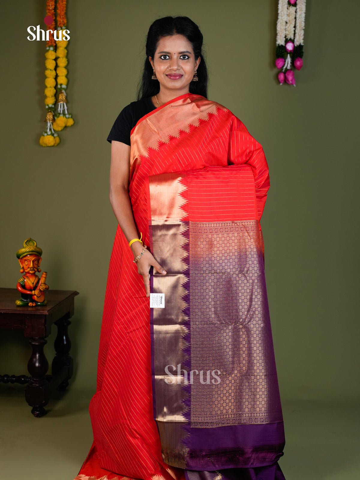 Semi Kanchipuram Saree - EBS16078 - Shop on Shrus.com