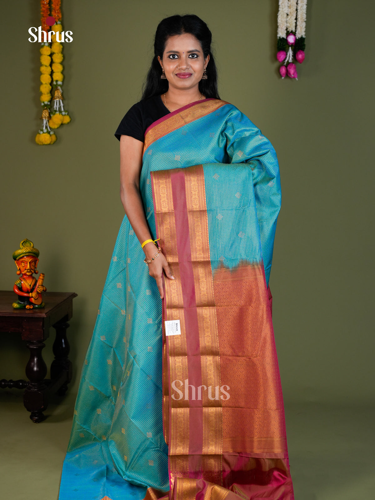 Semi Kanchipuram Saree - EBS16216 - Shop on Shrus.com