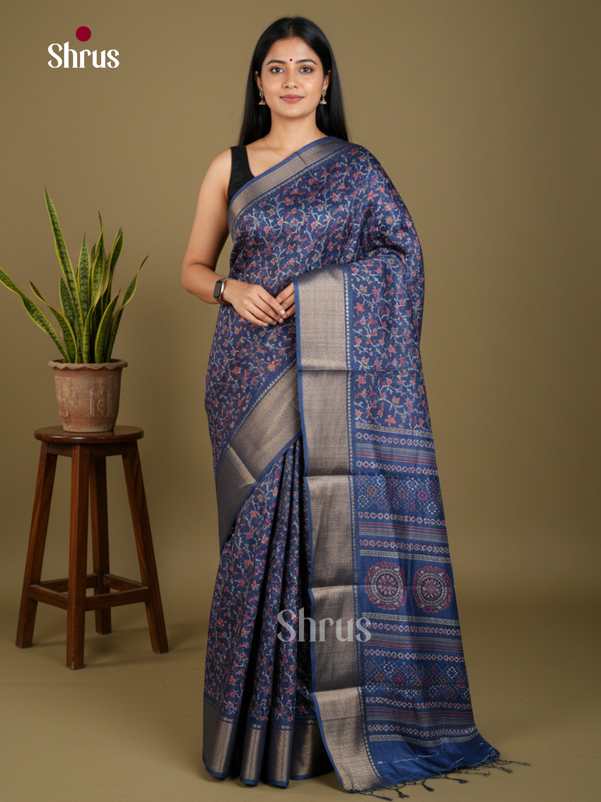 Blue- Semi Crepe Saree- EBS16602 - Shop on Shrus.com