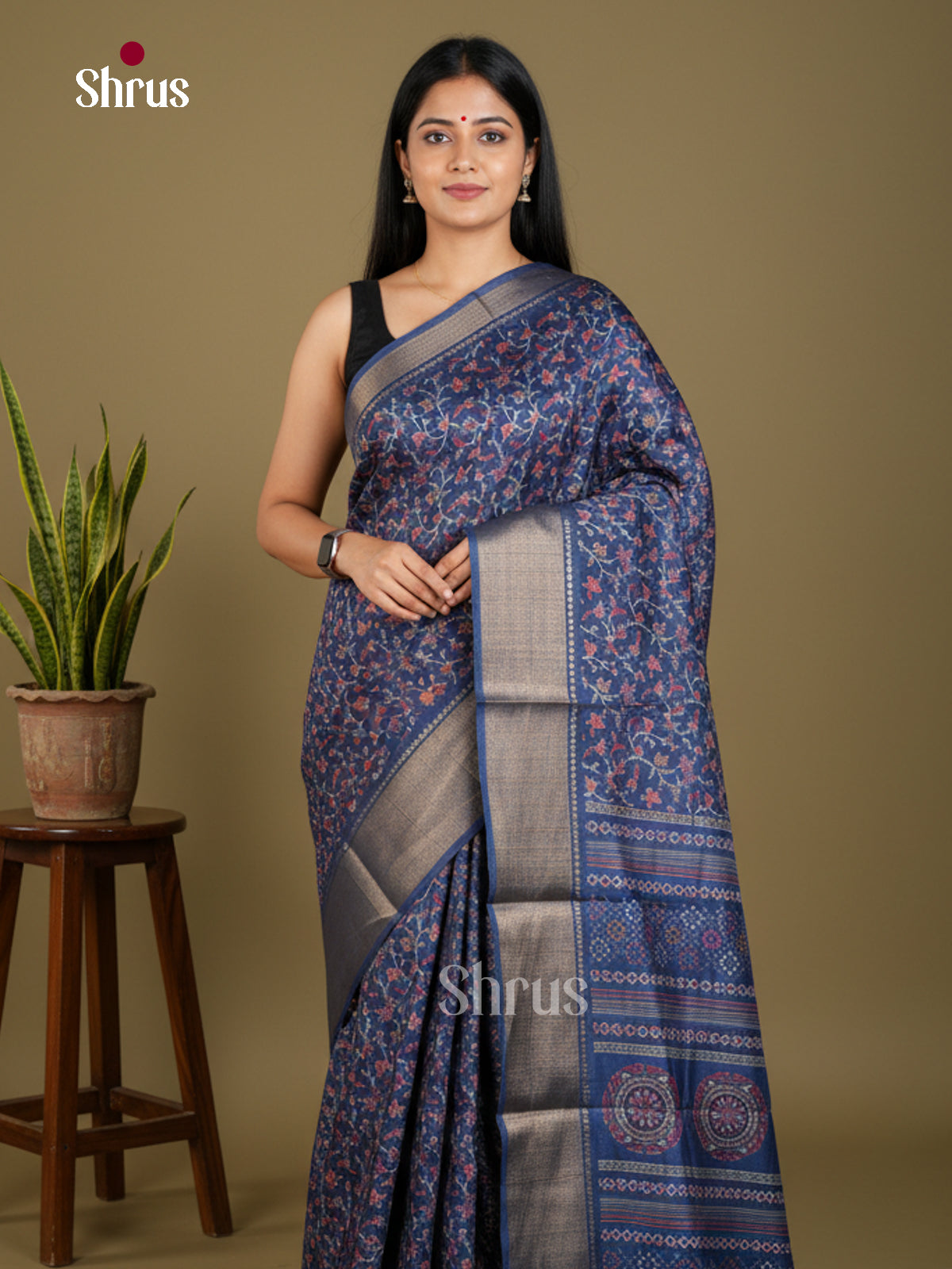 Blue- Semi Crepe Saree- EBS16602 - Shop on Shrus.com