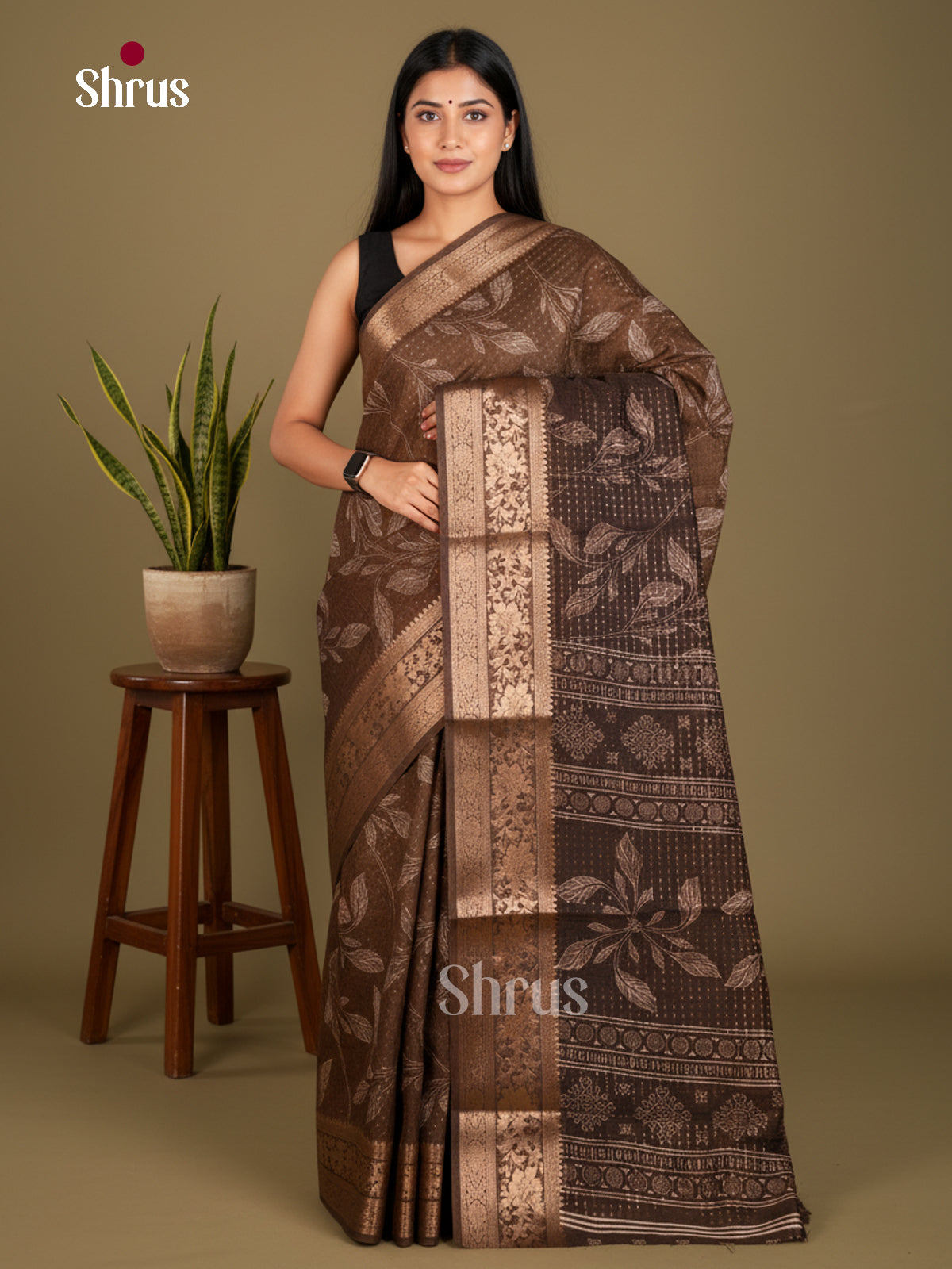 Brown-Semi Crepe Saree - EBS20423 - Shop on Shrus.com