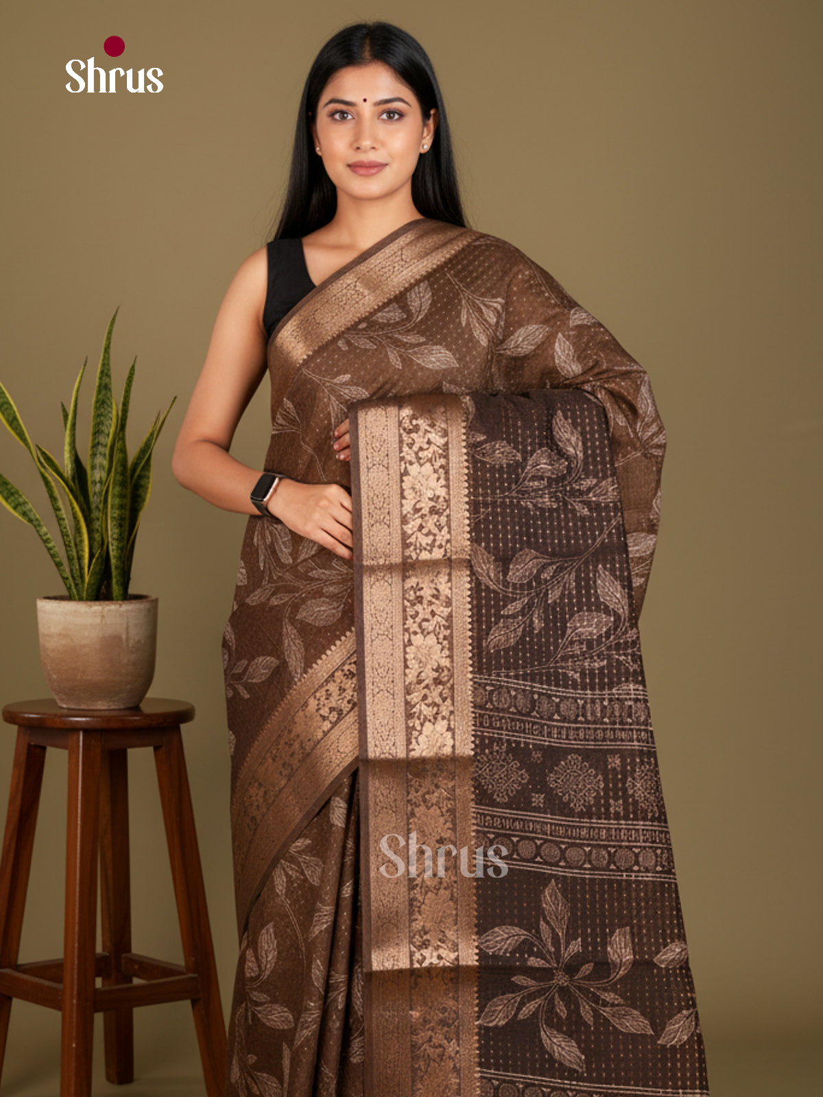 Brown-Semi Crepe Saree - EBS20423 - Shop on Shrus.com