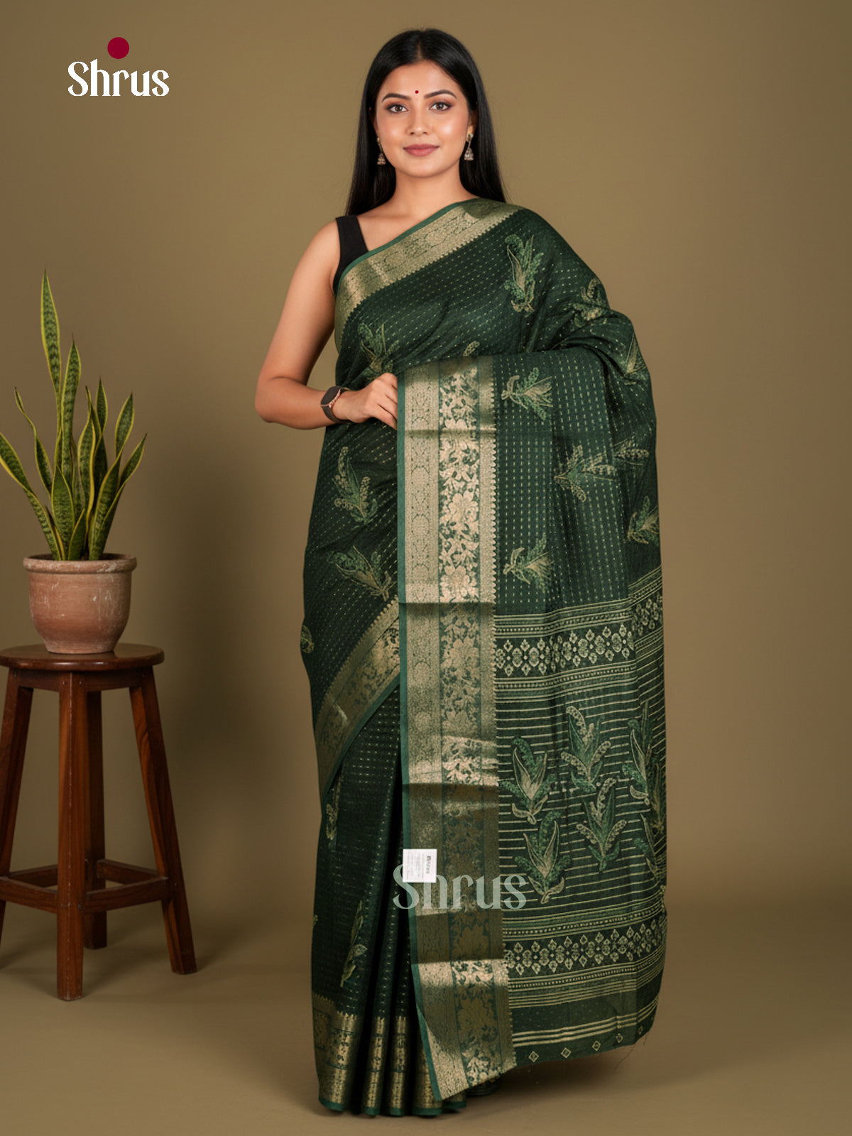 Green - Semi Crepe Saree - EBS20436 - Shop on Shrus.com
