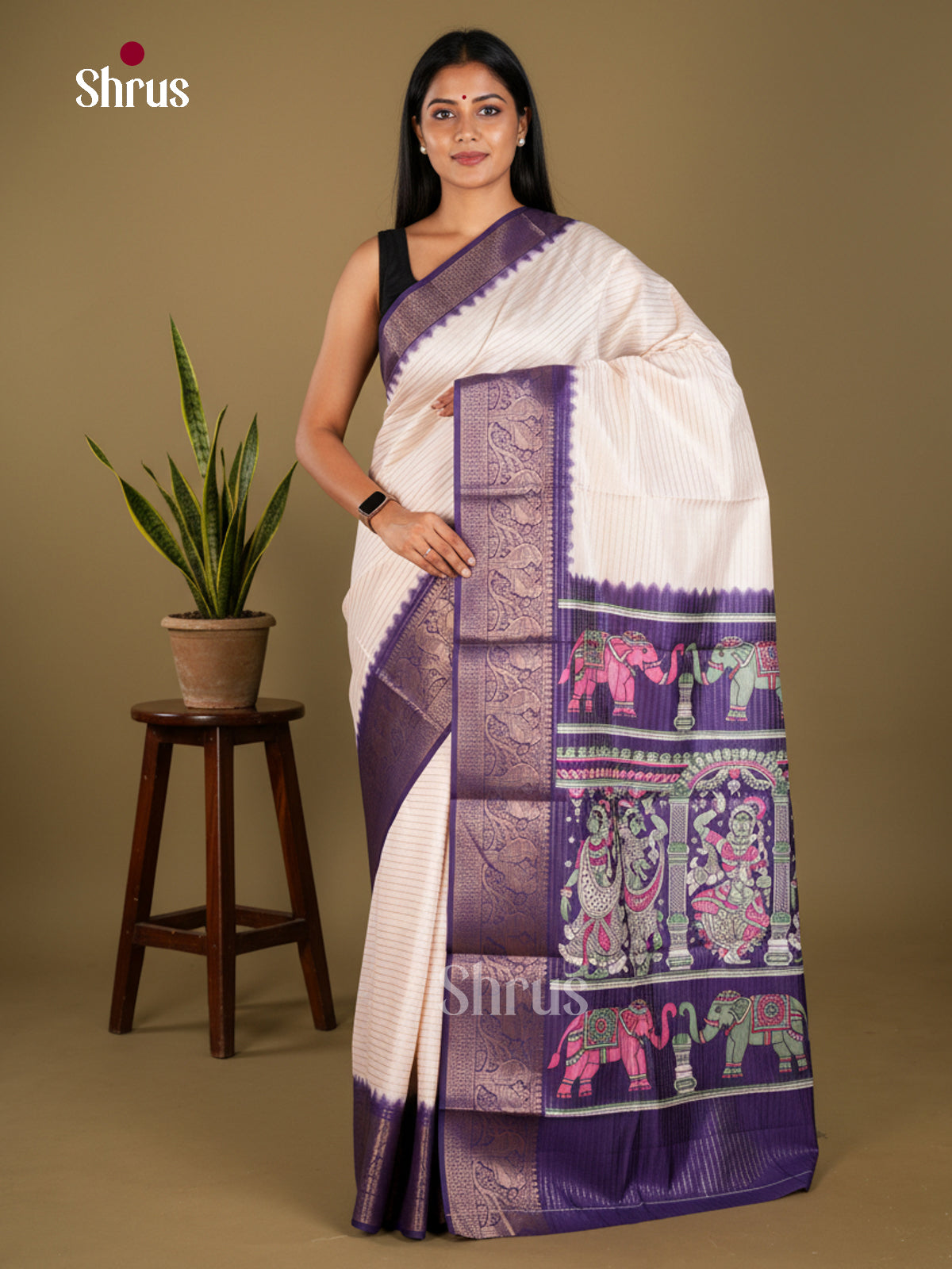 Semi Tussar Saree - EBS25002 - Shop on Shrus.com