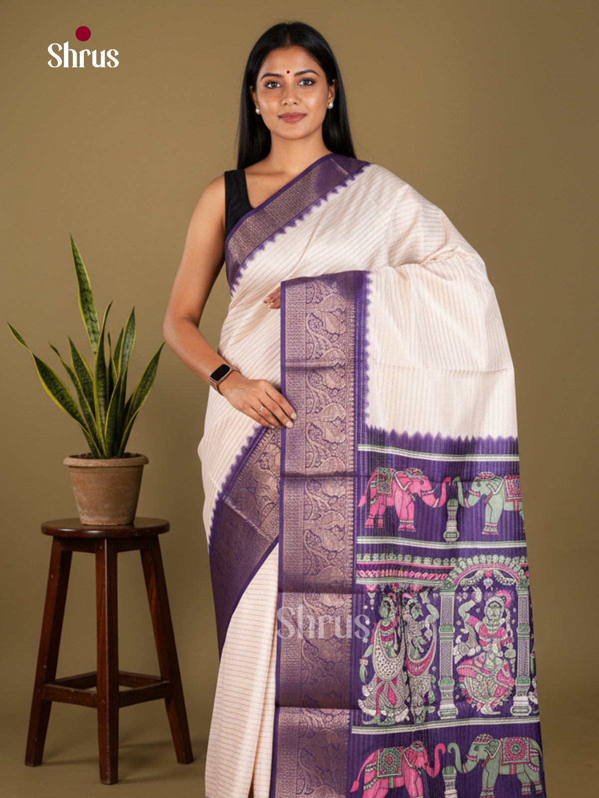 Semi Tussar Saree - EBS25002 - Shop on Shrus.com