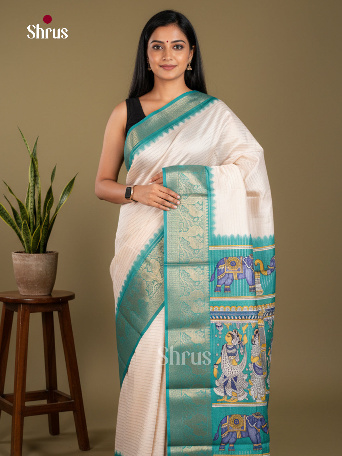 Semi Tussar Saree - EBS25004 - Shop on Shrus.com