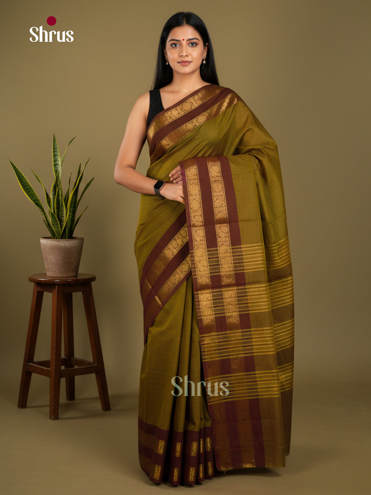 EBS26018 - Chettinad Cotton-Without Blouse Saree - Shop on Shrus.com