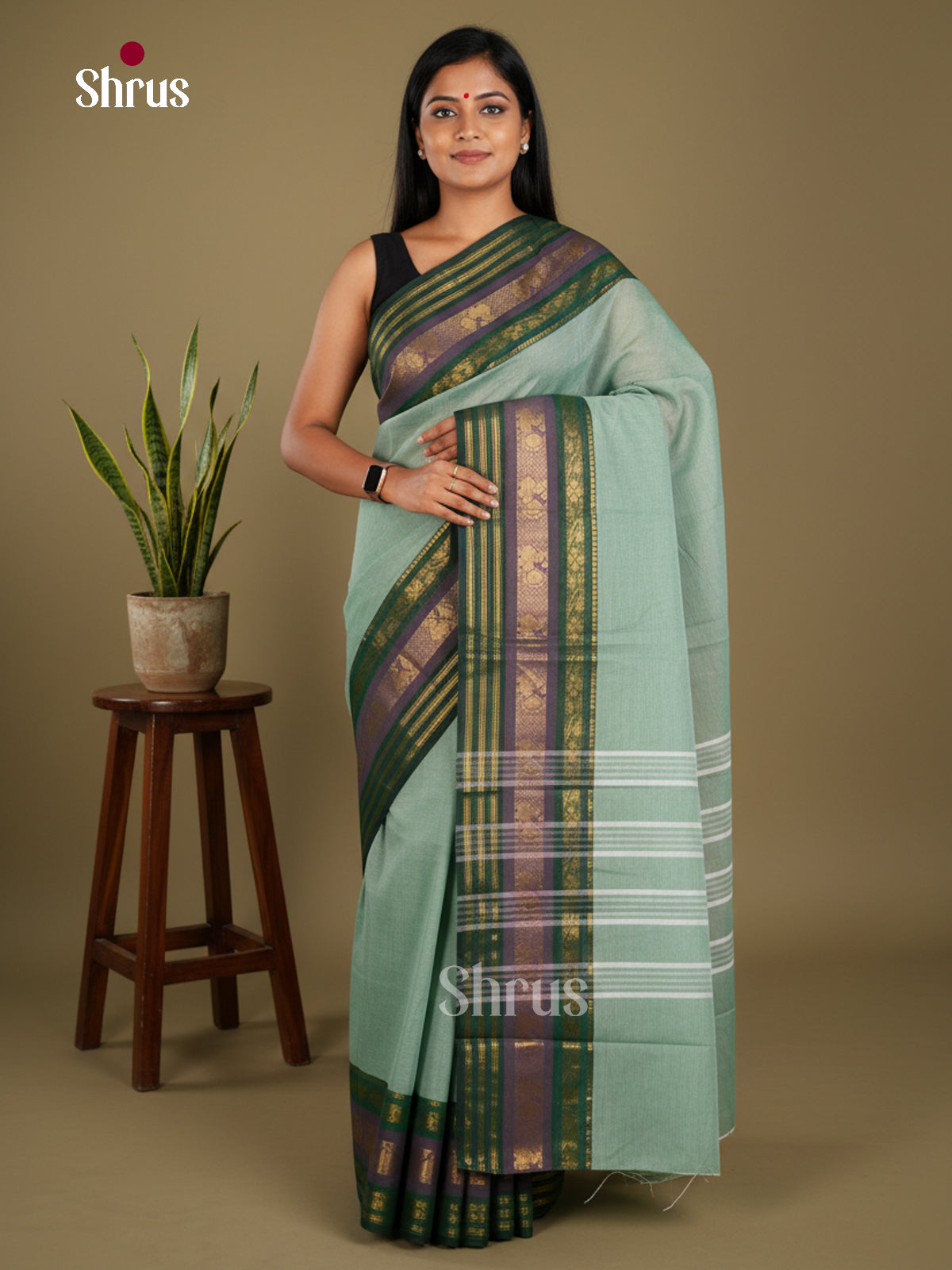 EBS26019 - Chettinad Cotton-Without Blouse Saree - Shop on Shrus.com