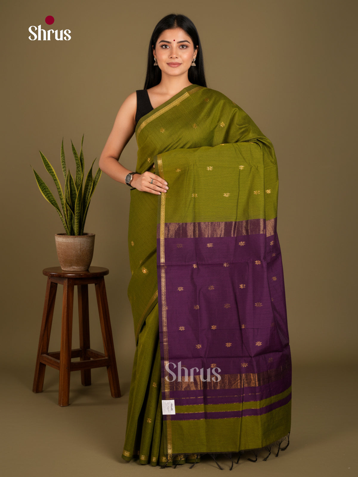 Green & Violet - EBS26082 - Semi Maheshwari Saree - Shop on Shrus.com