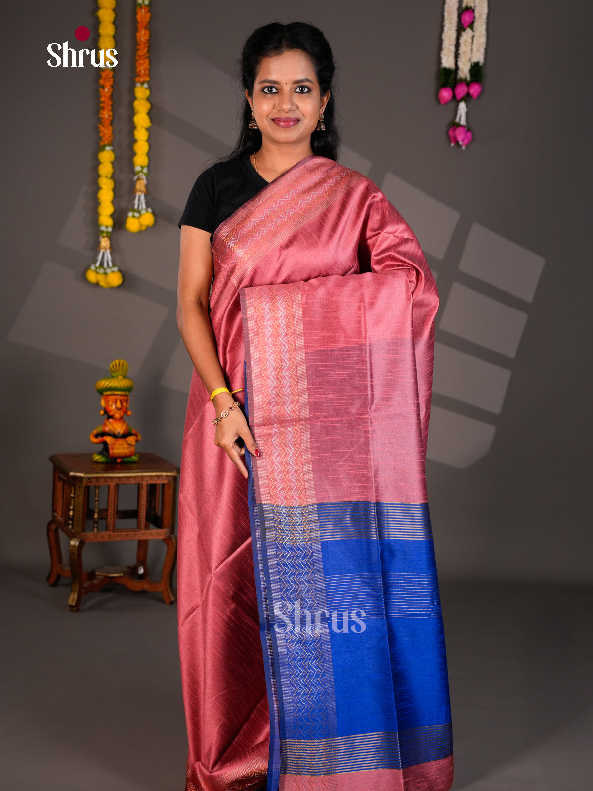 Pink & blue - EBS26230 - Semi Rawsilk Saree - Shop on Shrus.com