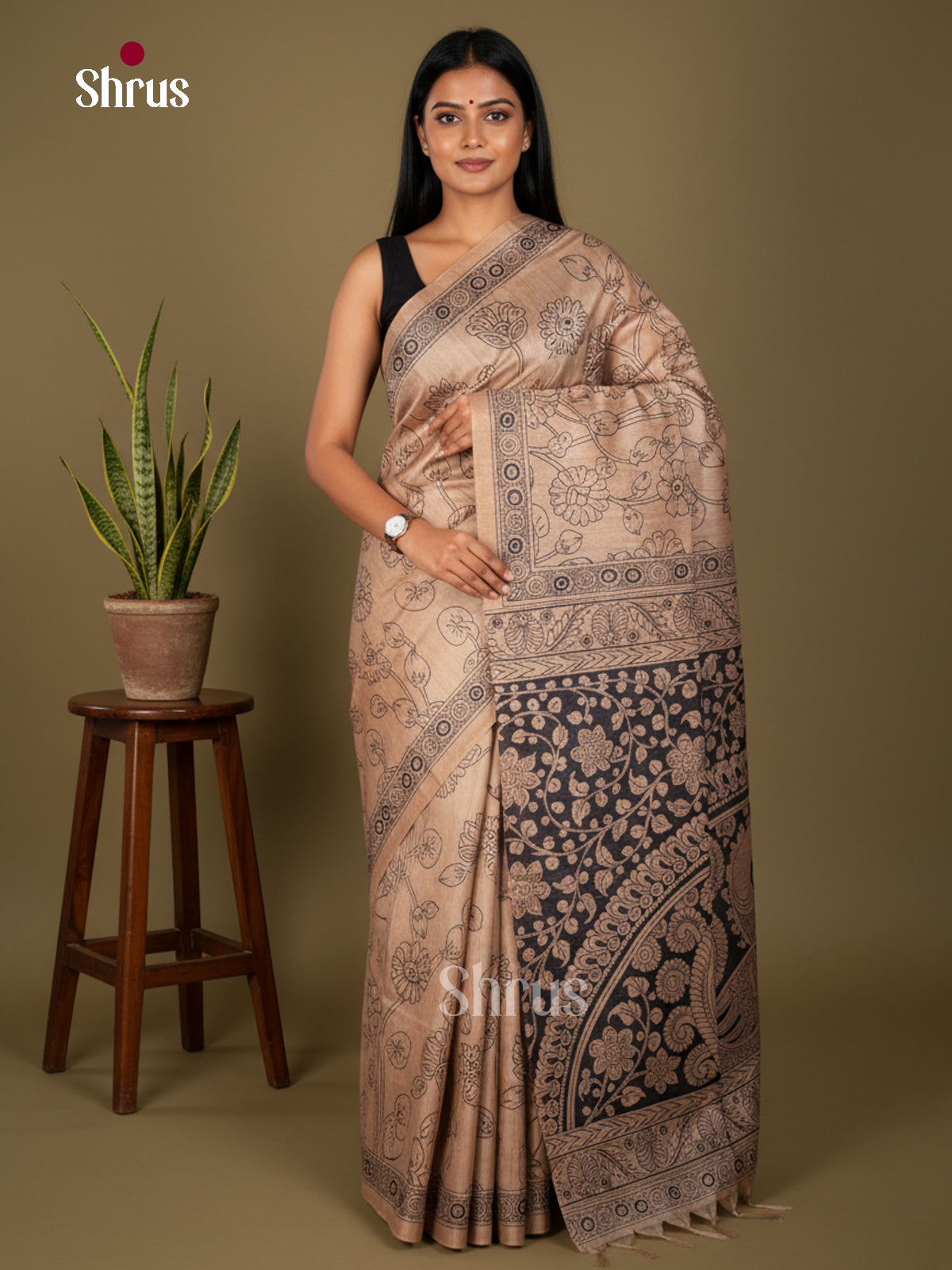 Semi Tussar Saree - ECS02105 - Shop on Shrus.com