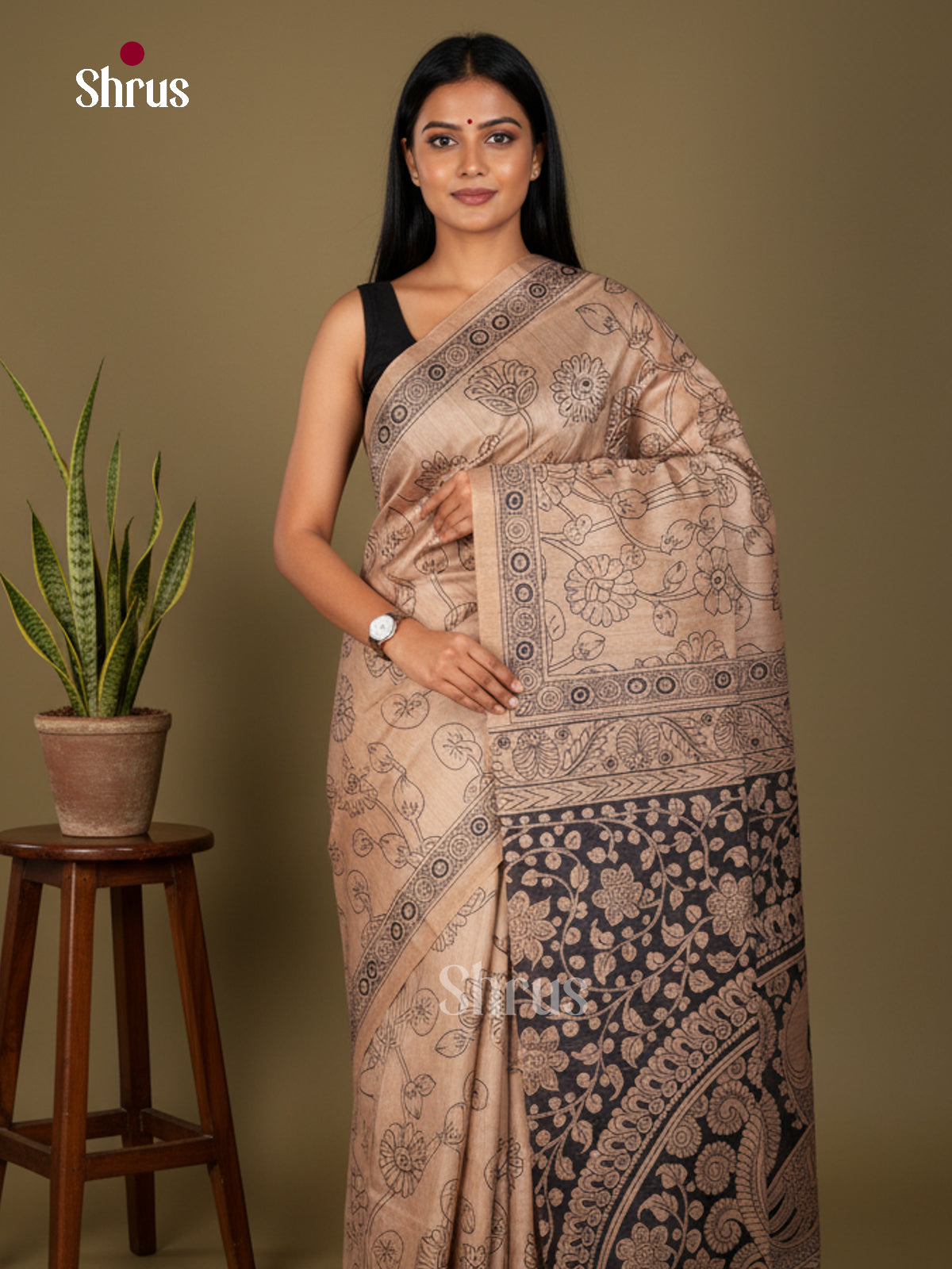 Semi Tussar Saree - ECS02105 - Shop on Shrus.com