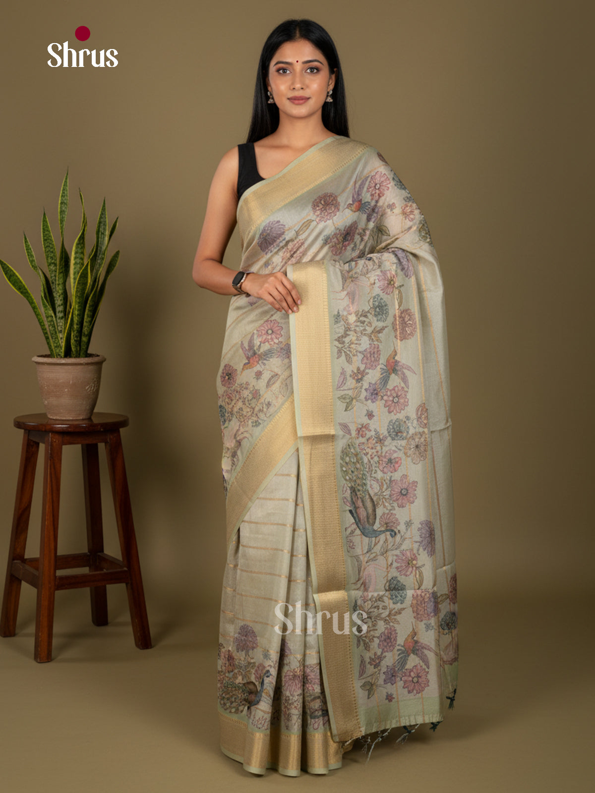 Printed Semi Tussar Saree - ECS02108 - Shop on Shrus.com