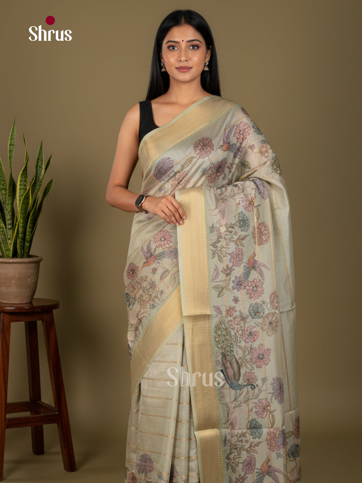Printed Semi Tussar Saree - ECS02108 - Shop on Shrus.com