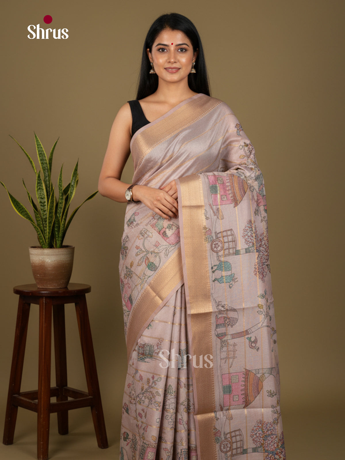 Printed Semi Tussar Saree - ECS02111 - Shop on Shrus.com