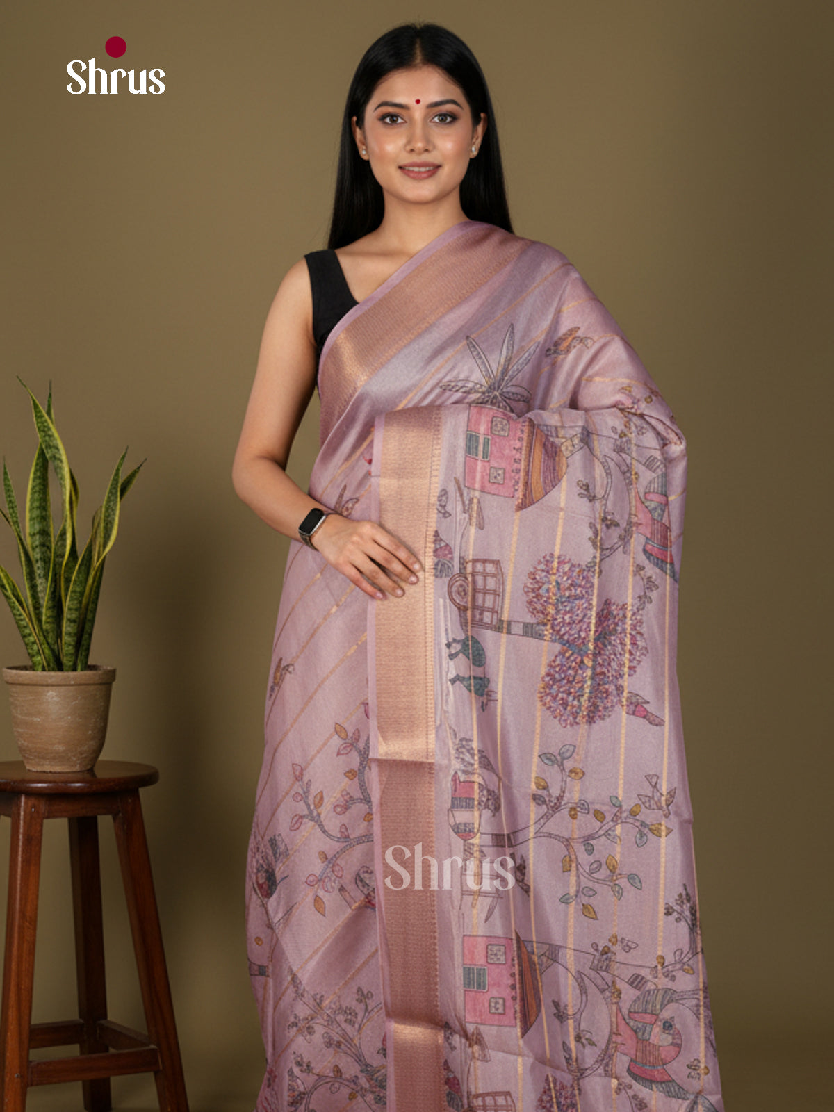Printed Semi Tussar Saree - ECS02113 - Shop on Shrus.com