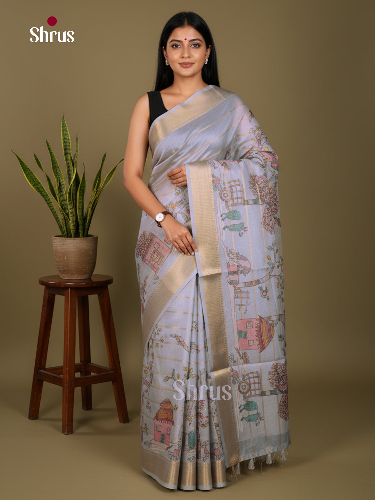 Printed Semi Tussar Saree - ECS02114 - Shop on Shrus.com
