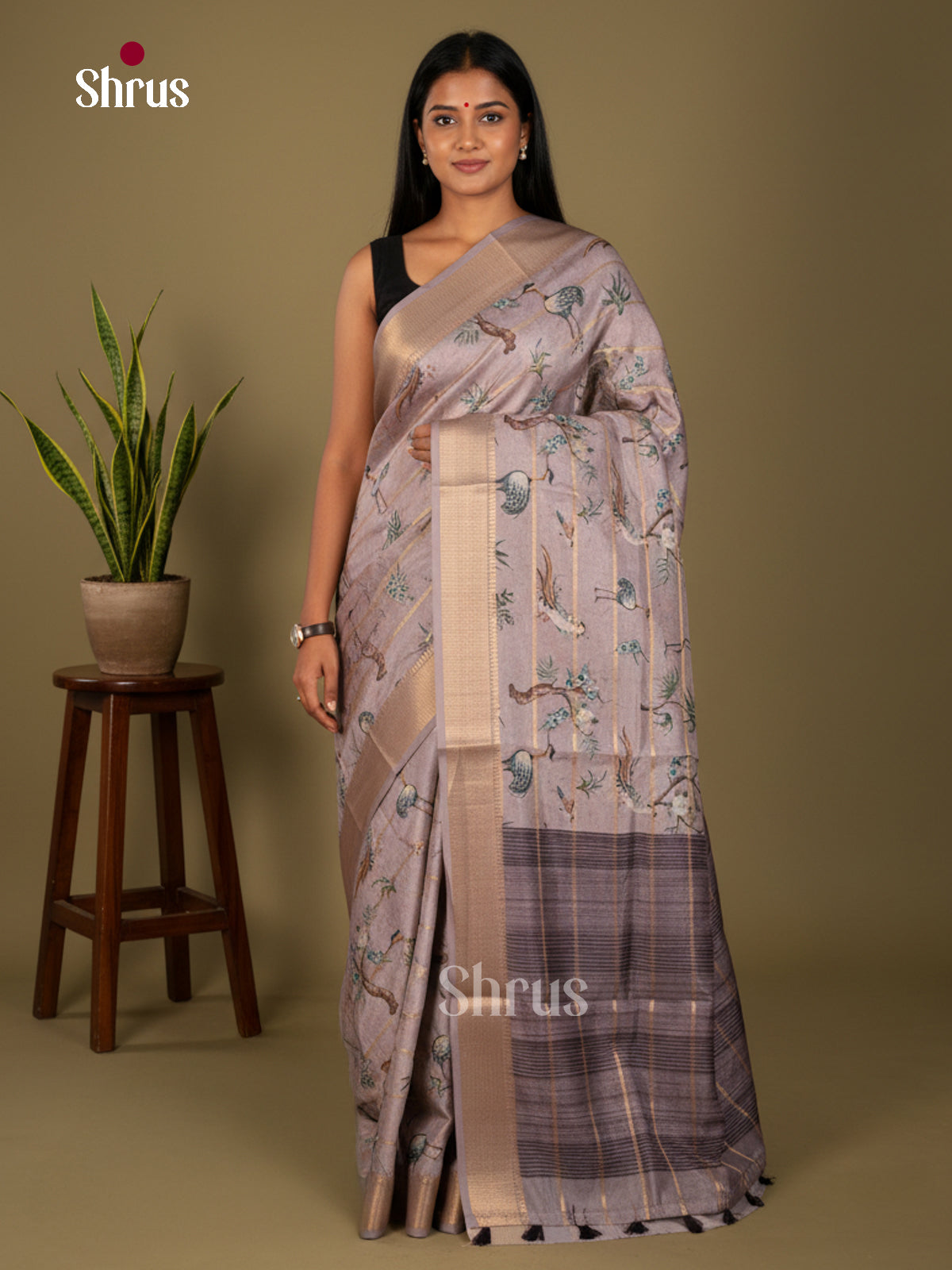 Printed Semi Tussar Saree - ECS02115 - Shop on Shrus.com