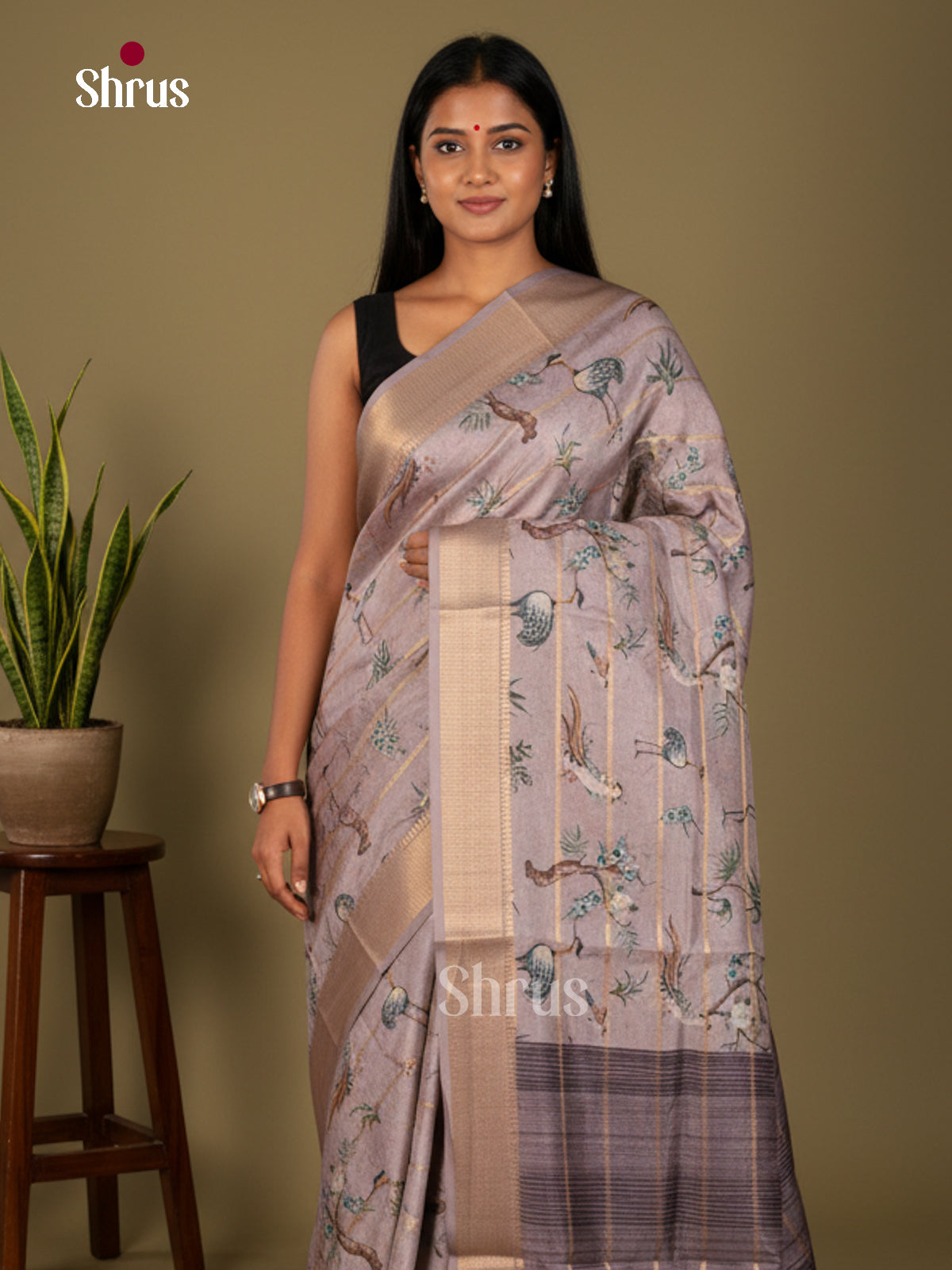 Printed Semi Tussar Saree - ECS02115 - Shop on Shrus.com