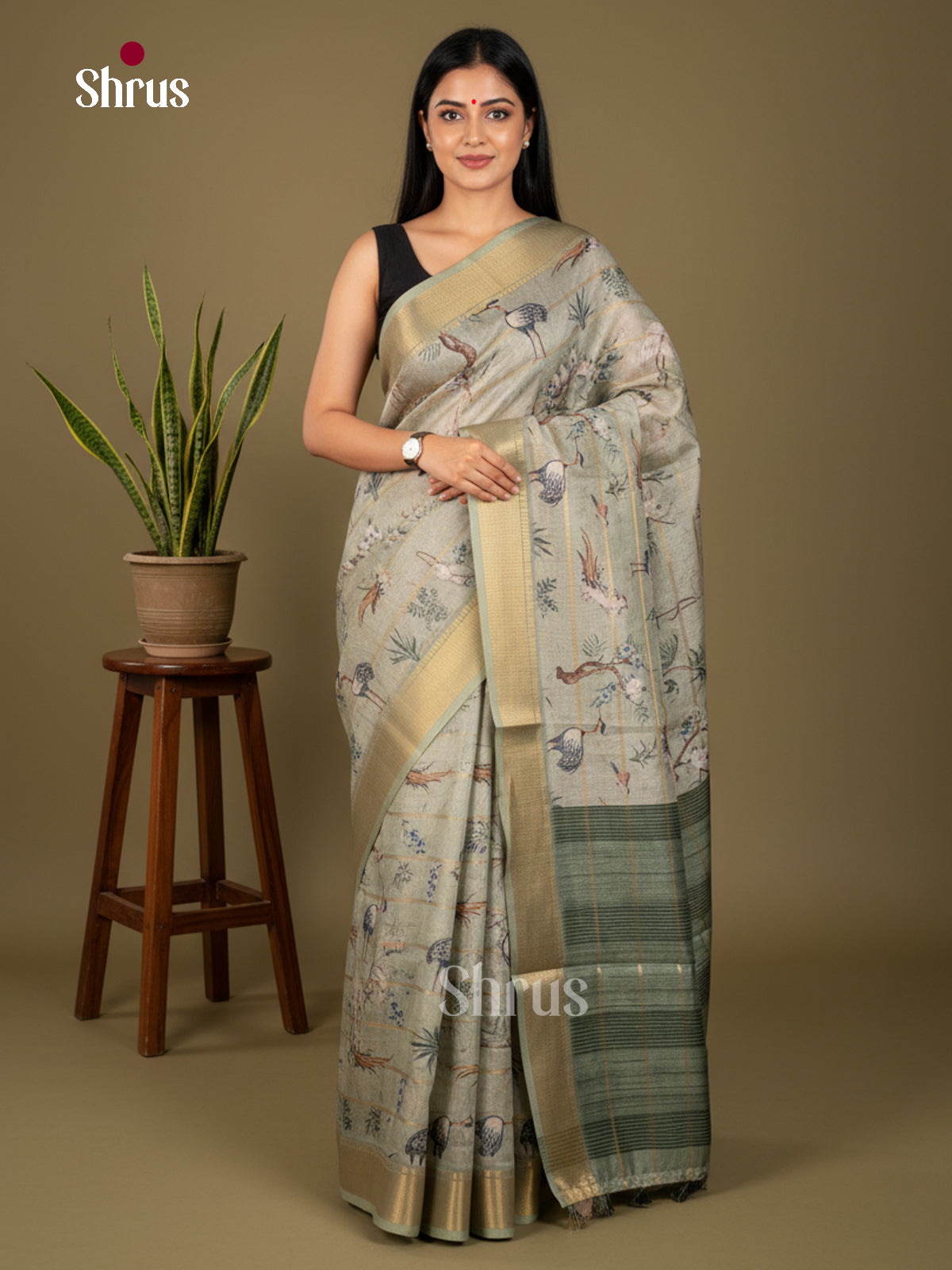 Printed Semi Tussar Saree - ECS02116 - Shop on Shrus.com