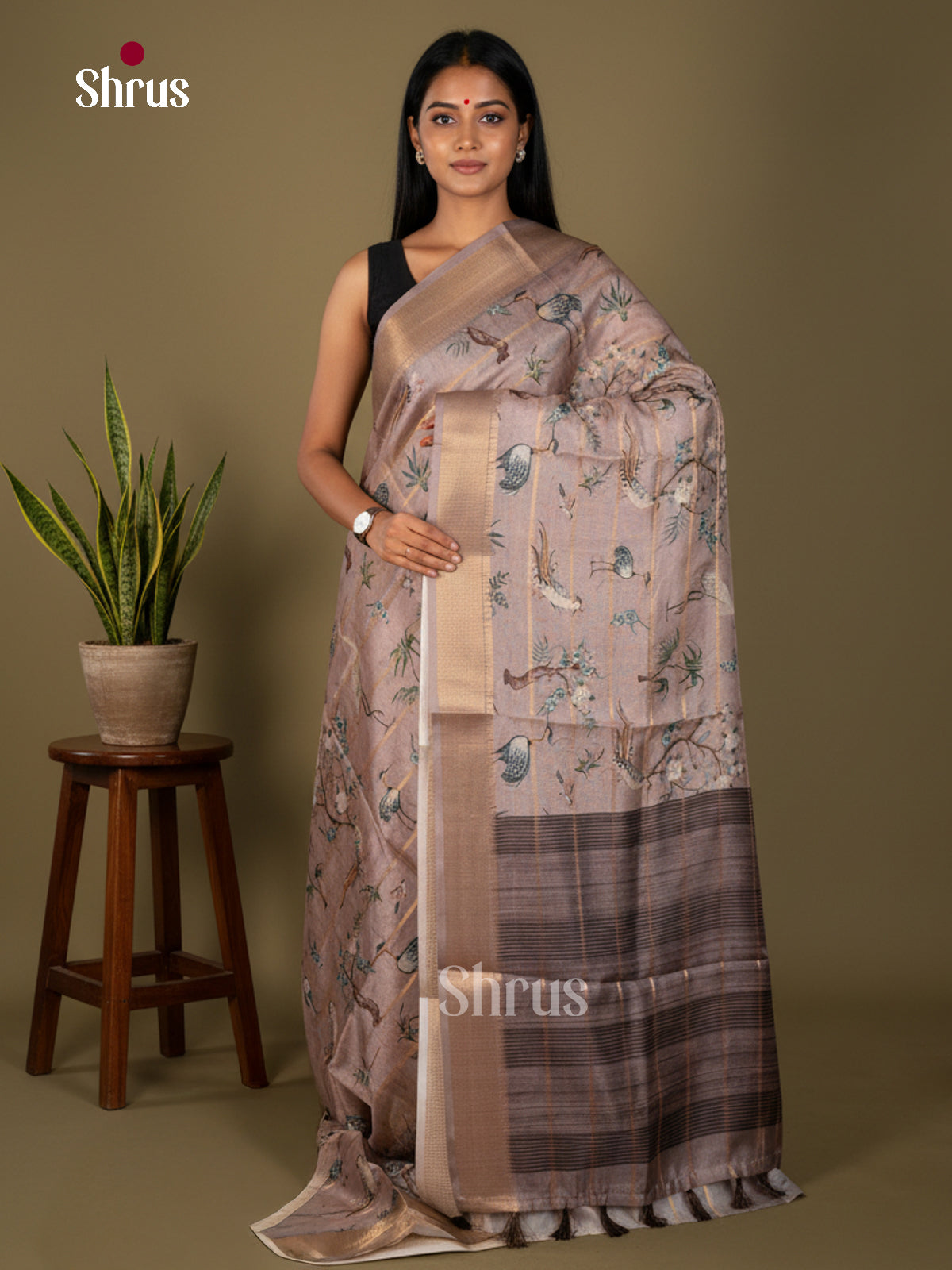 Printed Semi Tussar Saree - ECS02118 - Shop on Shrus.com