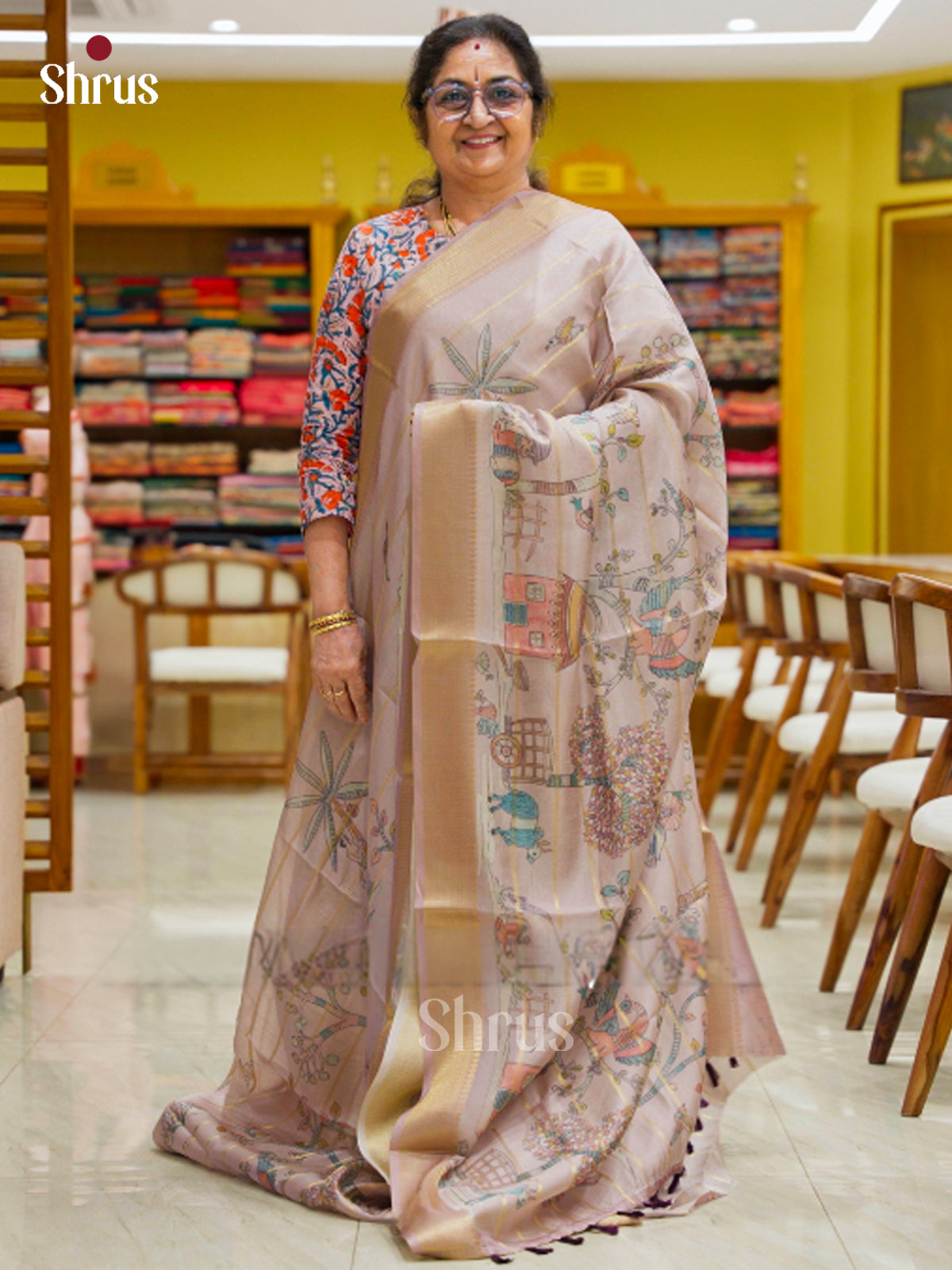 Printed Semi Tussar Saree - ECS02121 - Shop on Shrus.com