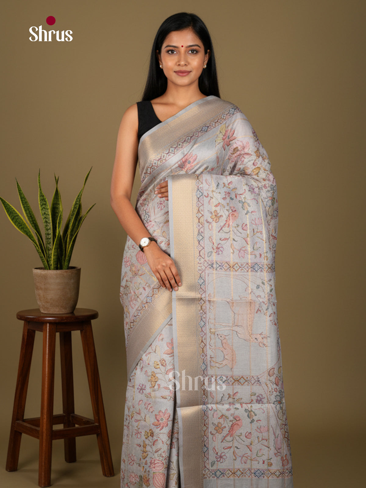 Printed Semi Tussar Saree - ECS02123 - Shop on Shrus.com