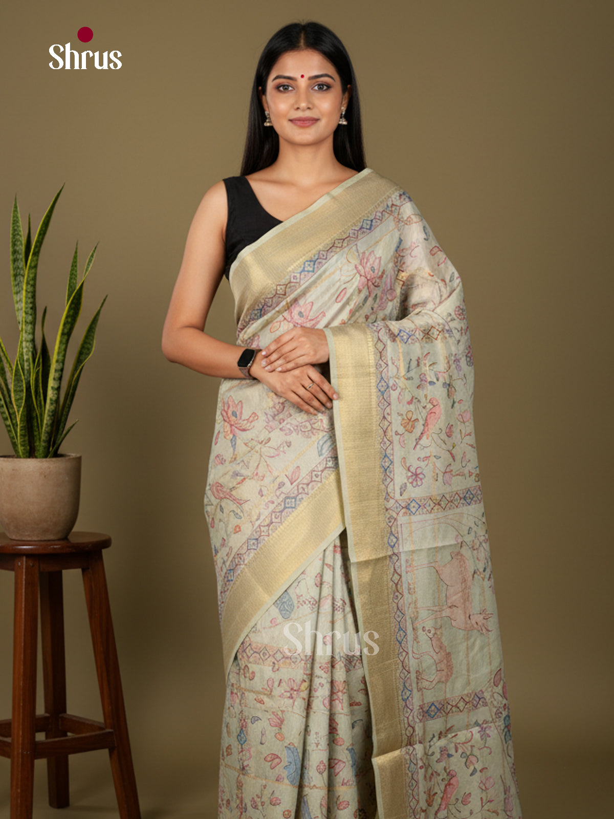 Printed Semi Tussar Saree - ECS02125 - Shop on Shrus.com