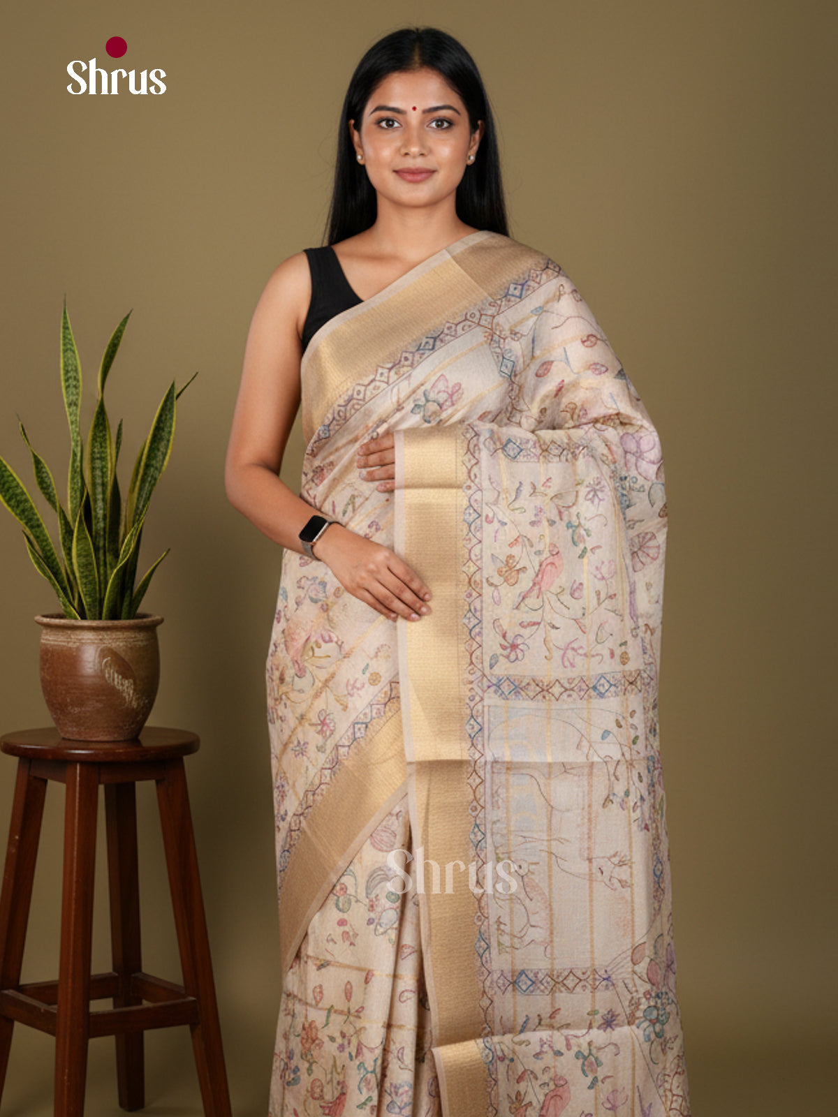 Printed Semi Tussar Saree - ECS02126 - Shop on Shrus.com