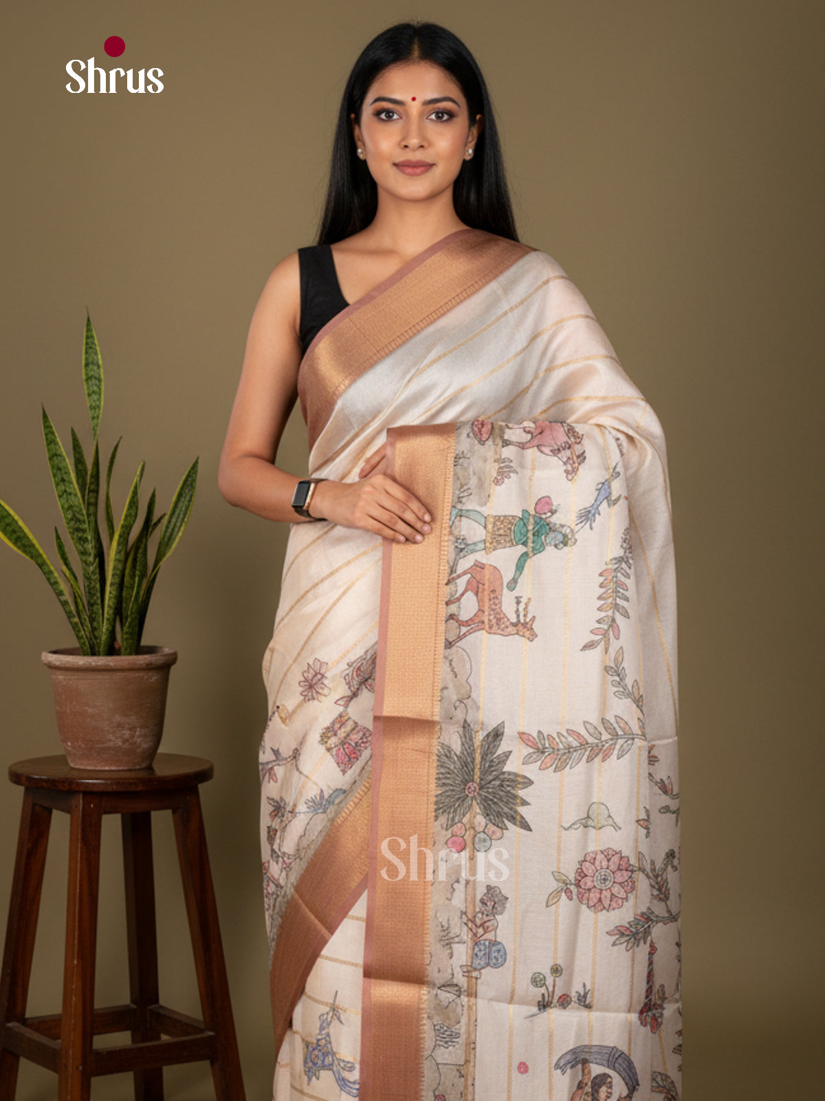 Printed Semi Tussar Saree - ECS02127 - Shop on Shrus.com