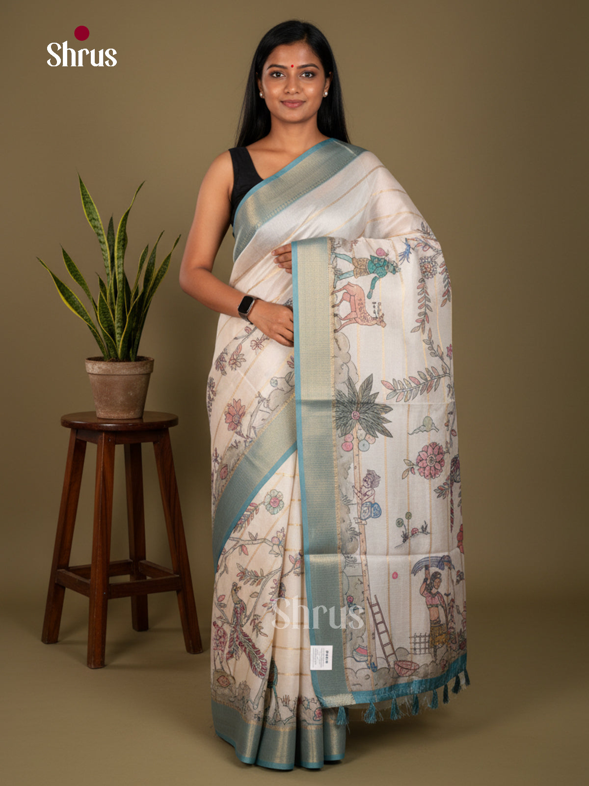 Printed Semi Tussar Saree - ECS02128 - Shop on Shrus.com