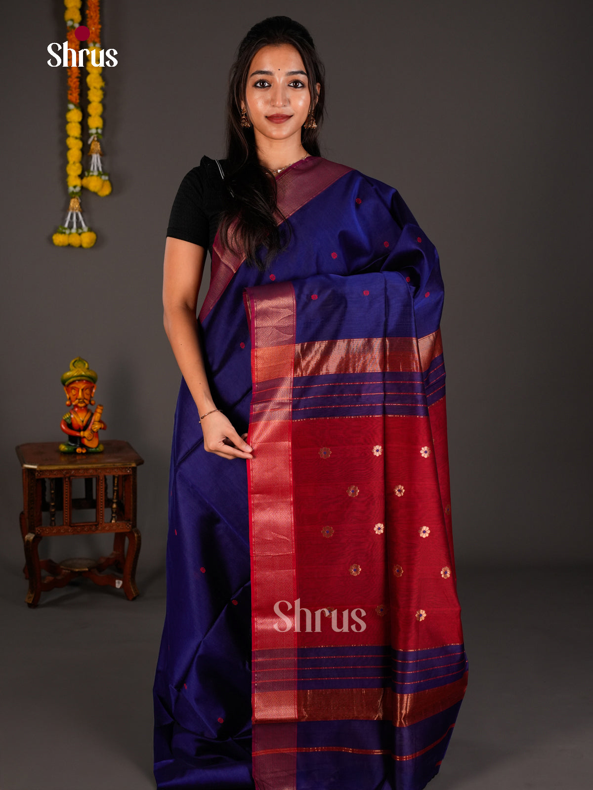 Maheshwari silkcotton Saree - ECS03075 - Shop on Shrus.com