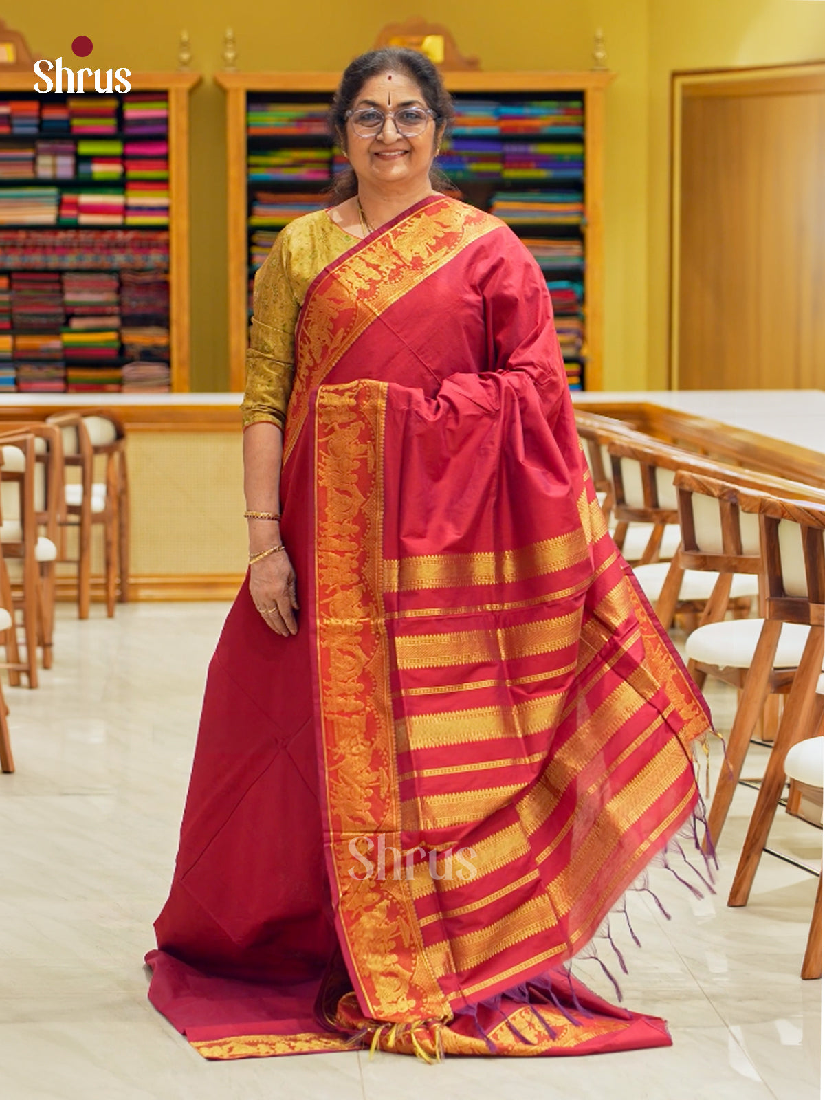 Maroon - Kalyani Cotton Saree - ECS04096 - Shop on Shrus.com