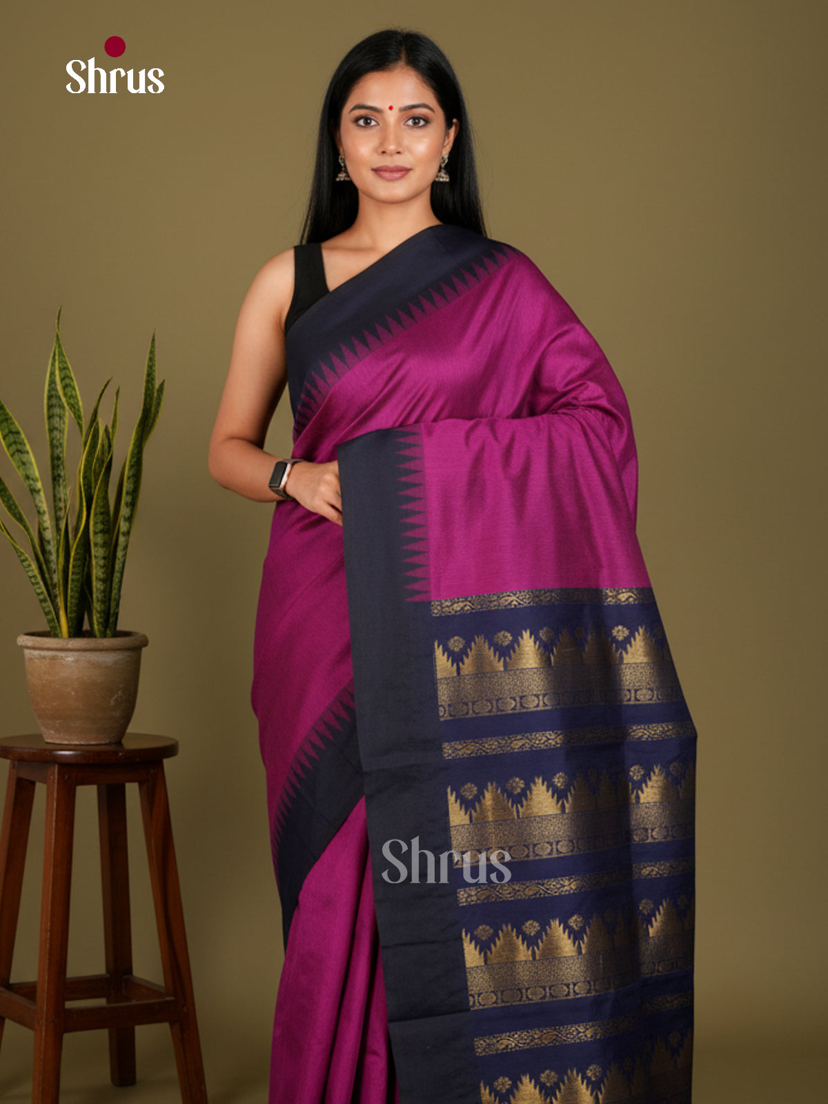 Purple & Blue-Kalyani Cotton Saree - ECS04151 - Shop on Shrus.com